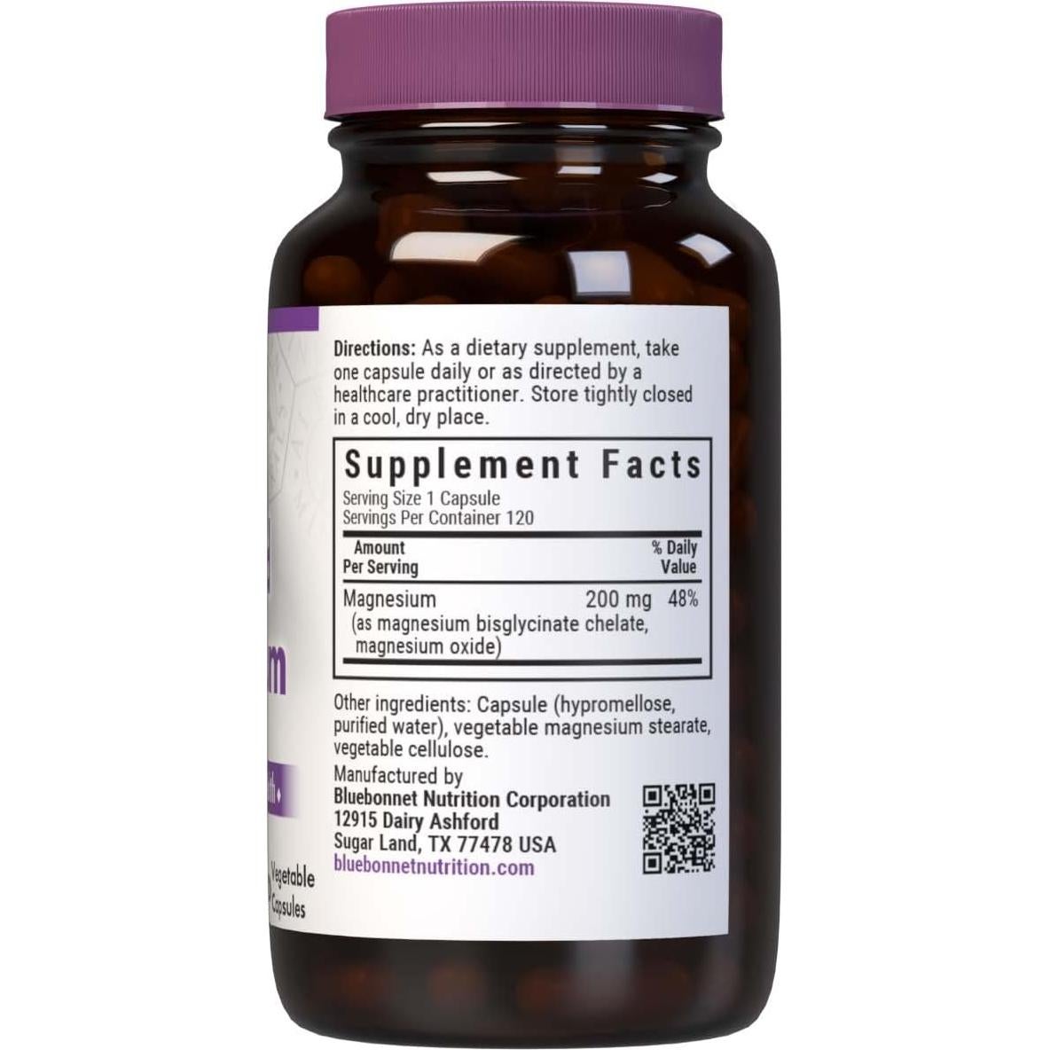 Magnesio Quelado Amortiguado Bluebonnet 200 mg 120 Cápsulas