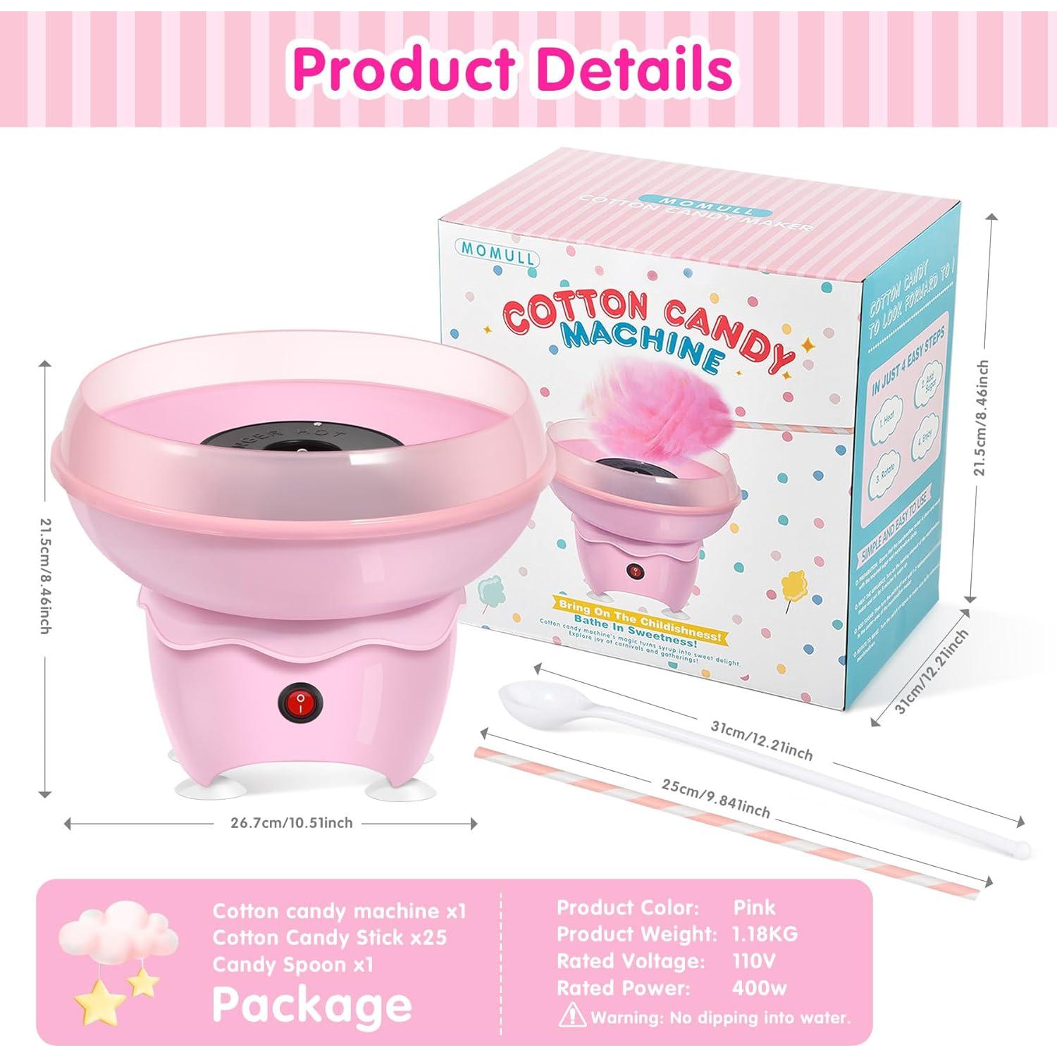 Máquina de Algodón de Azúcar MOMULL Rosa con 25 Palitos
