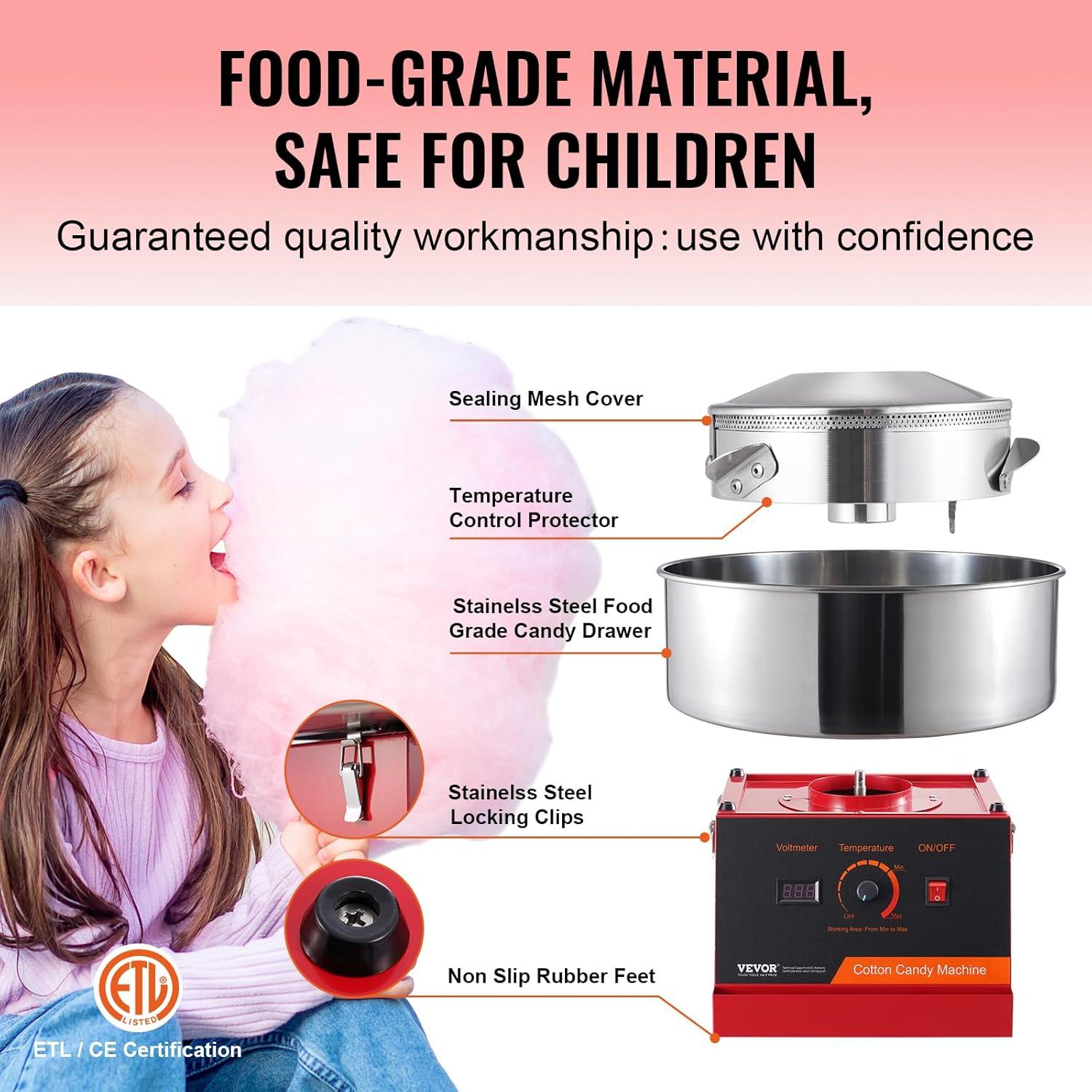 Máquina de Algodón de Azúcar VEVOR 1000W con Tazón Inoxidable