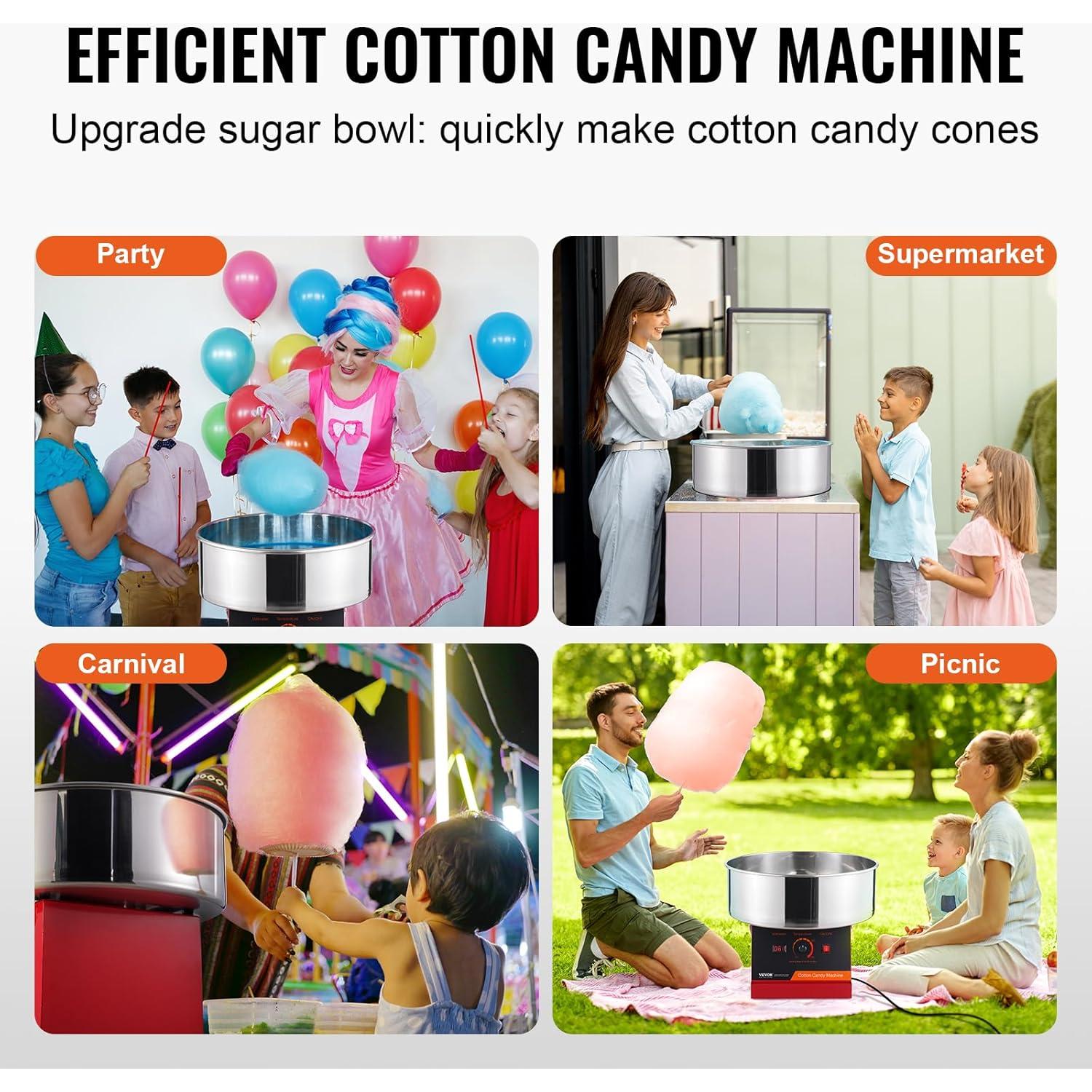 Máquina de Algodón de Azúcar VEVOR 1000W con Tazón Inoxidable