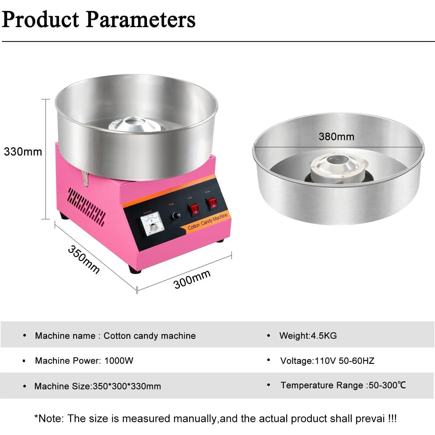 Máquina de Algodón de Azúcar AEYDJXMER Rosa 1000W 38.6cm