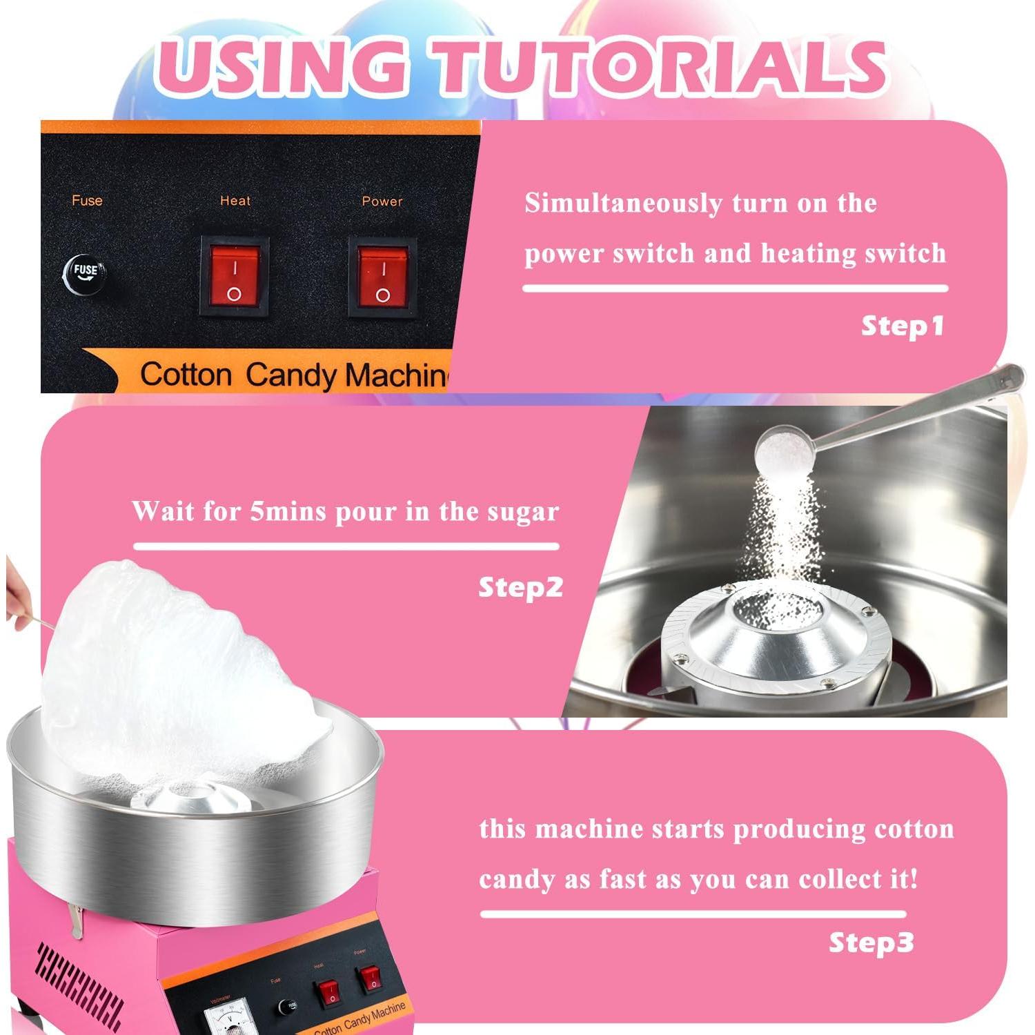 Máquina de Algodón de Azúcar AEYDJXMER Rosa 1000W 38.6cm