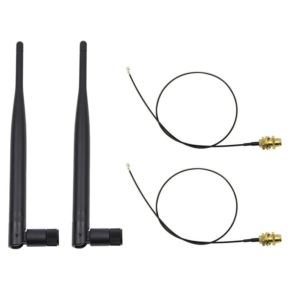 Kit 2 Antenas Omni-Direccionales 6dBi + 2 Cables 20cm RP-SMA