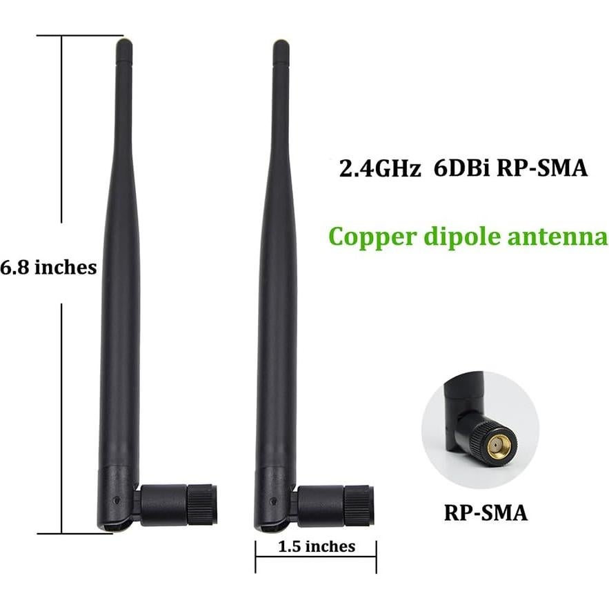 Kit 2 Antenas Omni-Direccionales 6dBi + 2 Cables 20cm RP-SMA