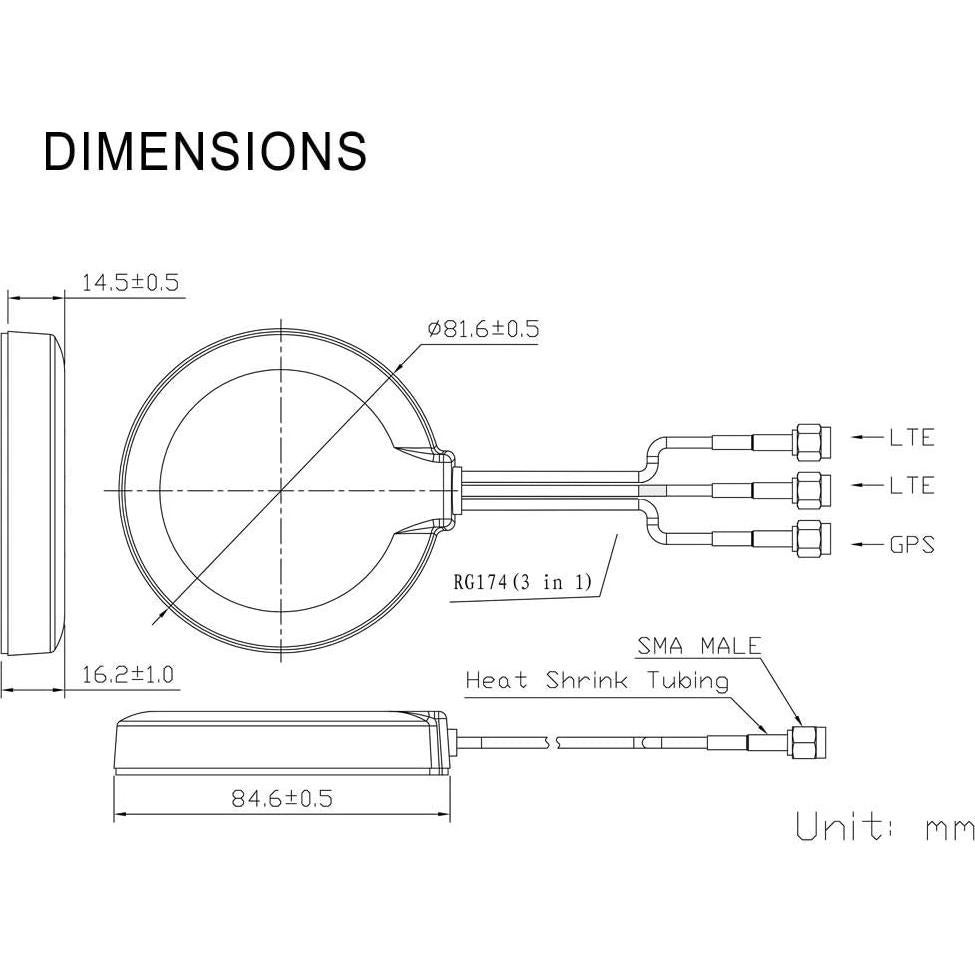 Antena MIMO 4G LTE y GPS Bingfu - Montaje Magnético 3m