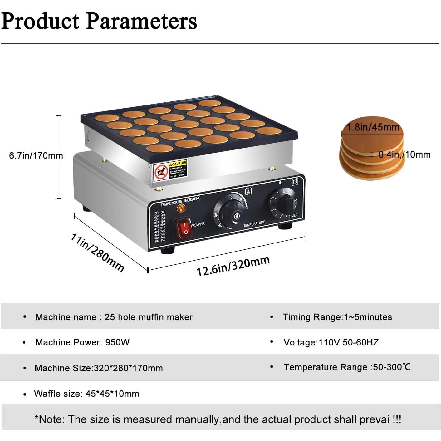 Hacedor de Mini Pancakes AEYDJXMER 25PCS Acero Inoxidable 950W