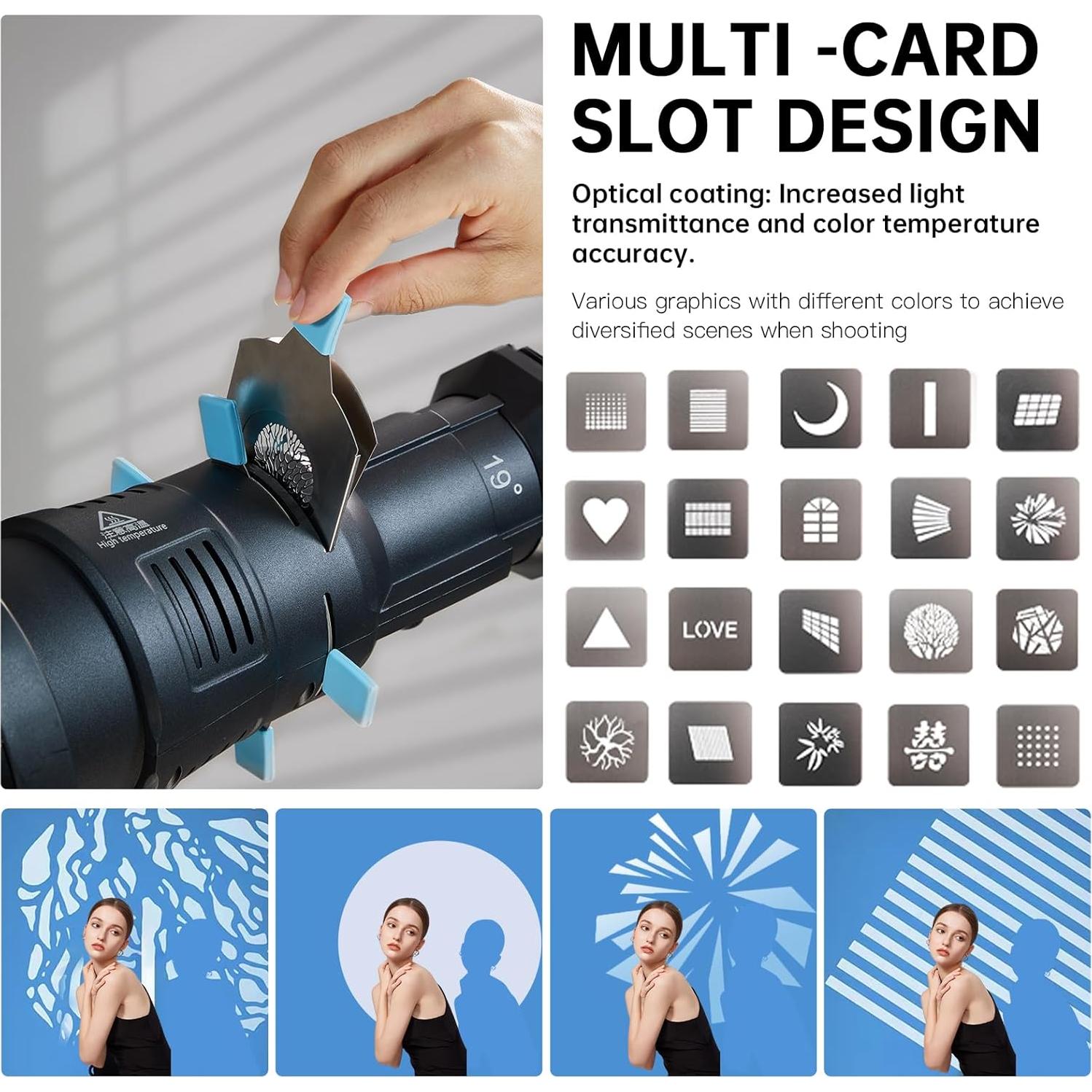 Snoot Óptico BEIYANG con 4 Filtros y 20 Gobos para Flash