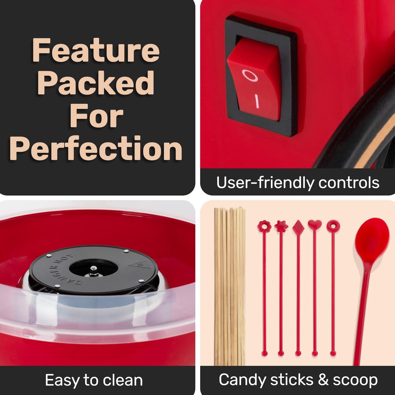 Máquina de Algodón de Azúcar Mini VOS Rojo para Niños - 1.64 kg