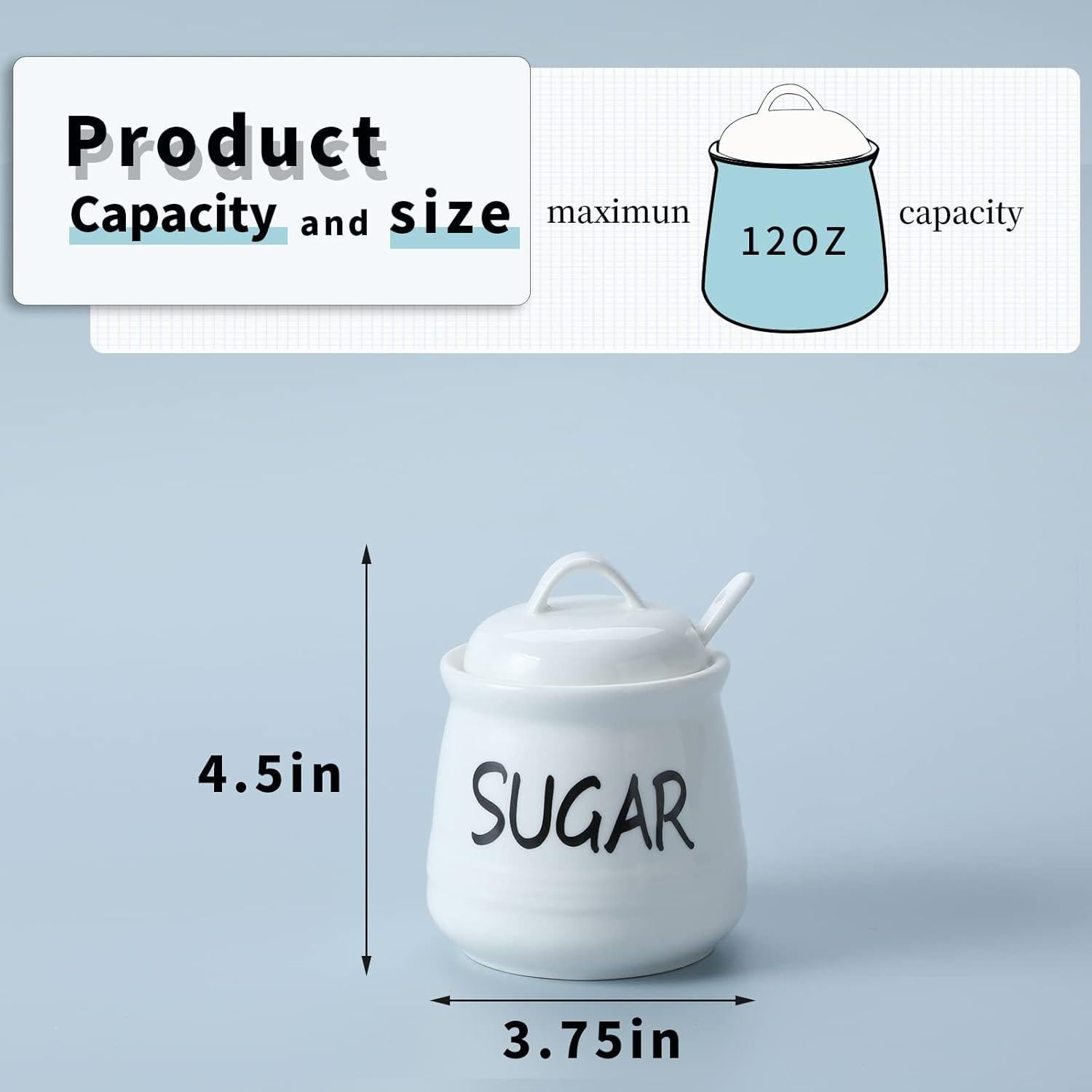 Tazón de Azúcar de Porcelana HAOTOP 340g con Tapa y Cuchara