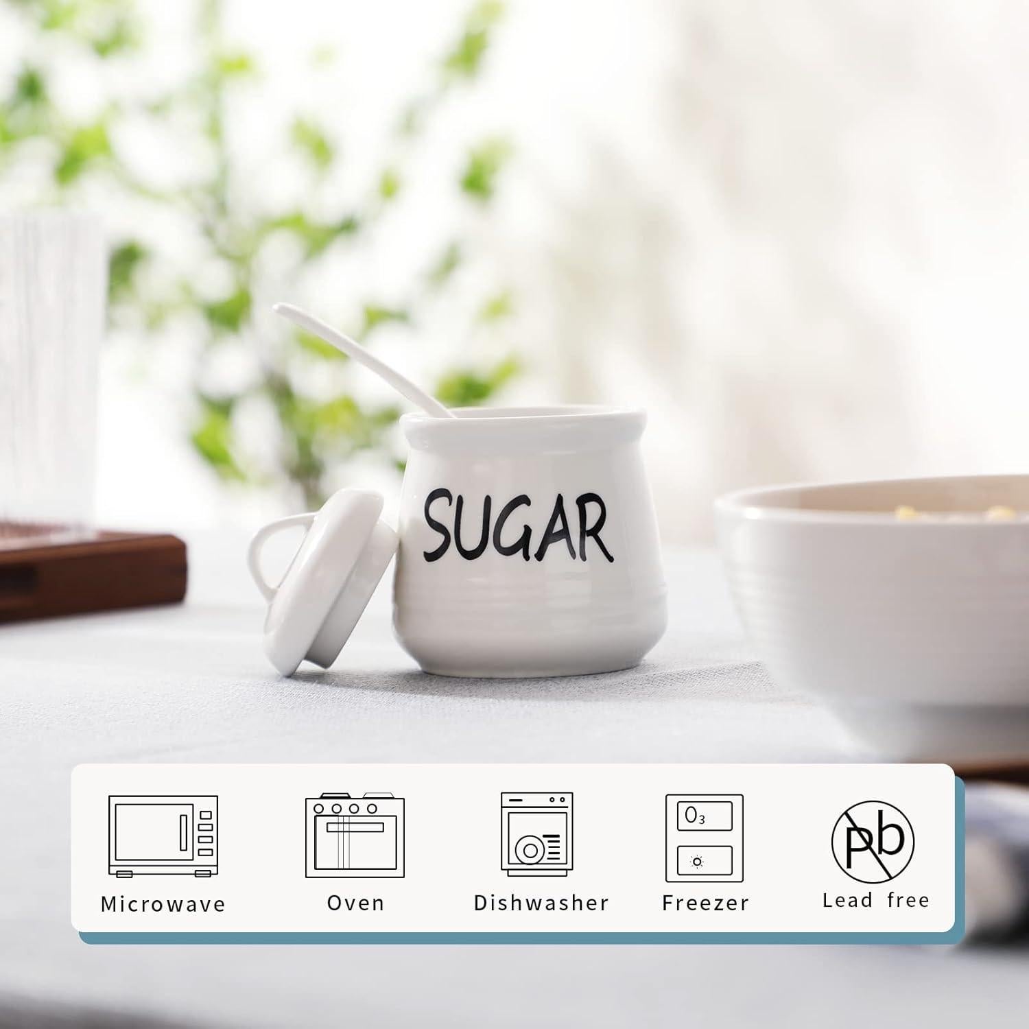 Tazón de Azúcar de Porcelana HAOTOP 340g con Tapa y Cuchara