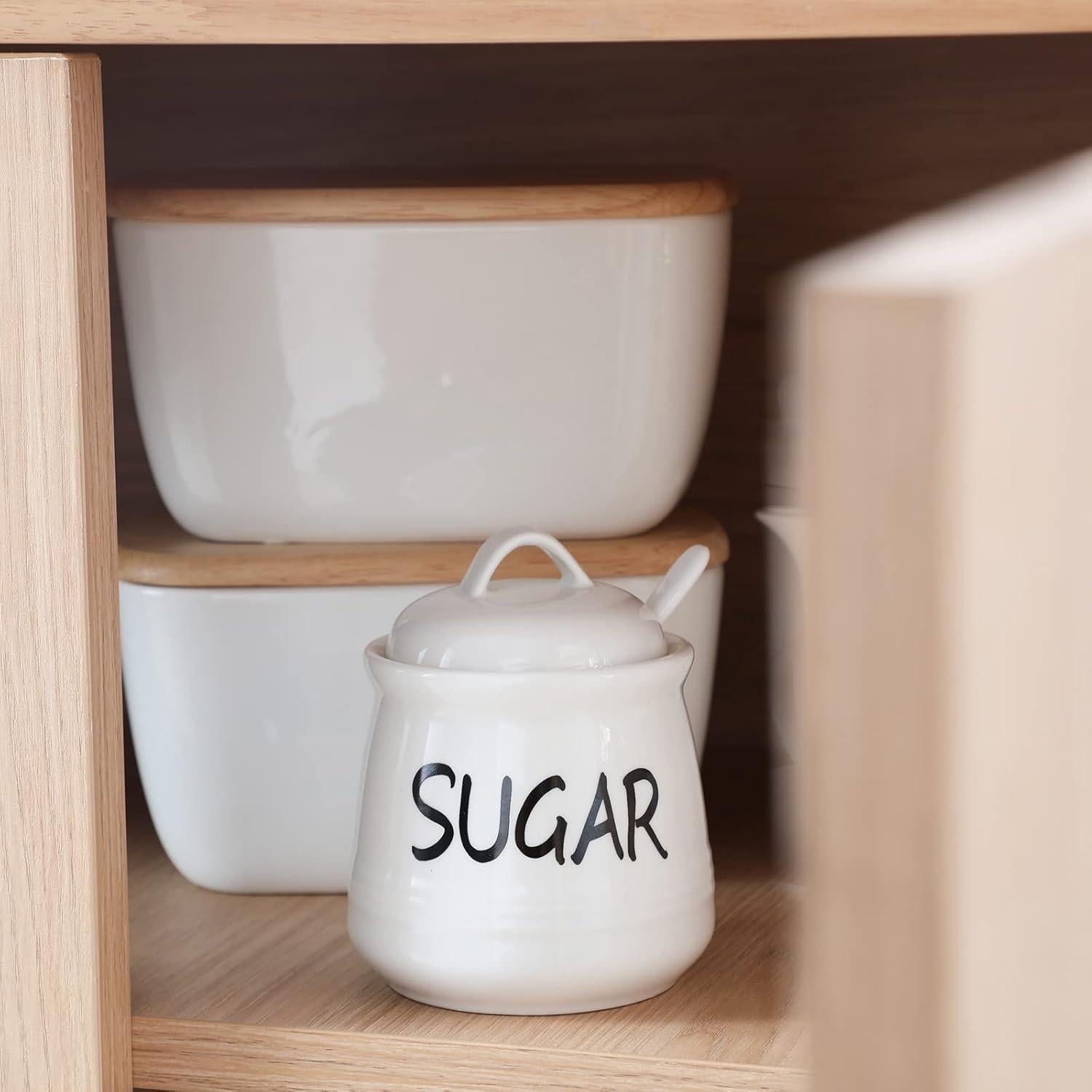 Tazón de Azúcar de Porcelana HAOTOP 340g con Tapa y Cuchara