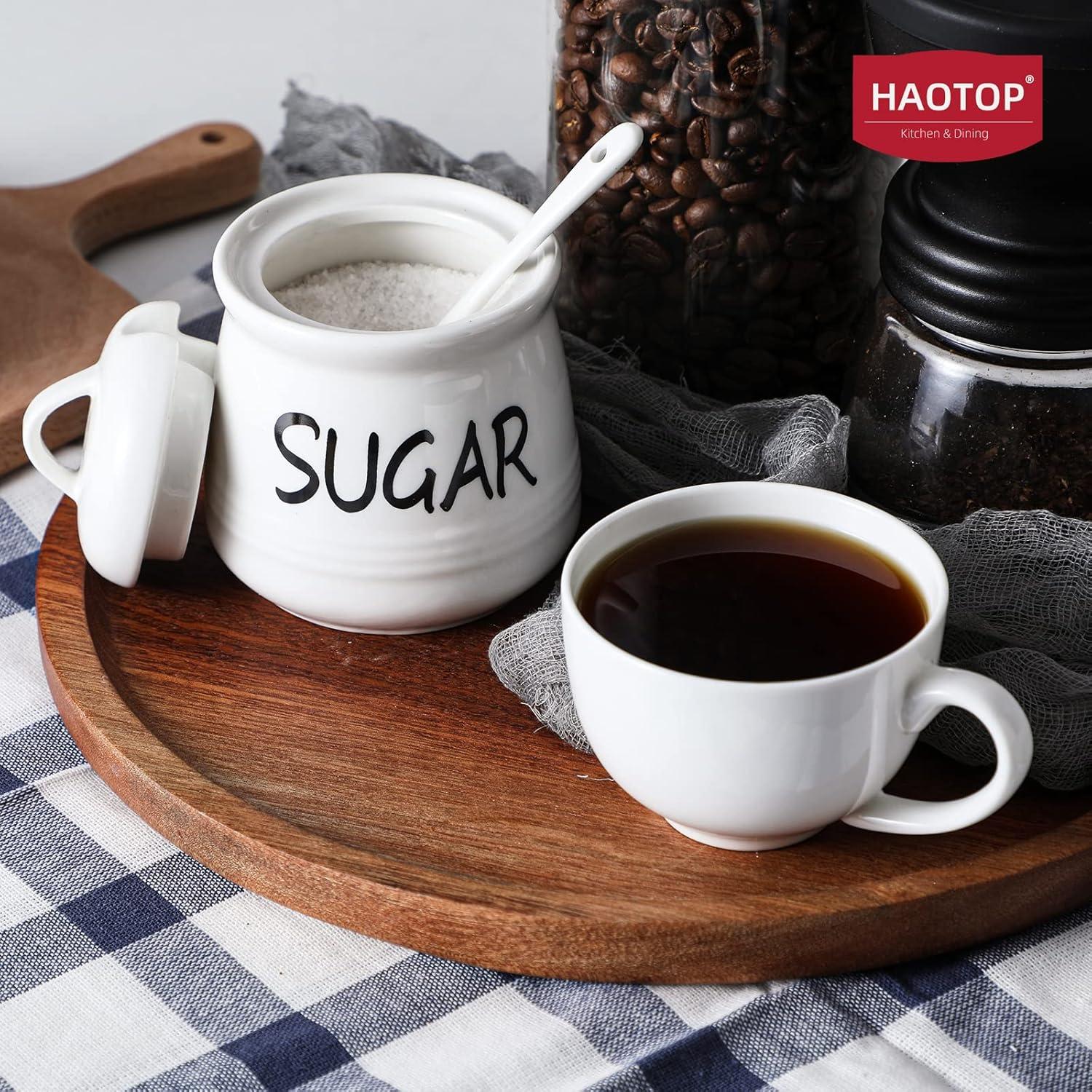 Tazón de Azúcar de Porcelana HAOTOP 340g con Tapa y Cuchara