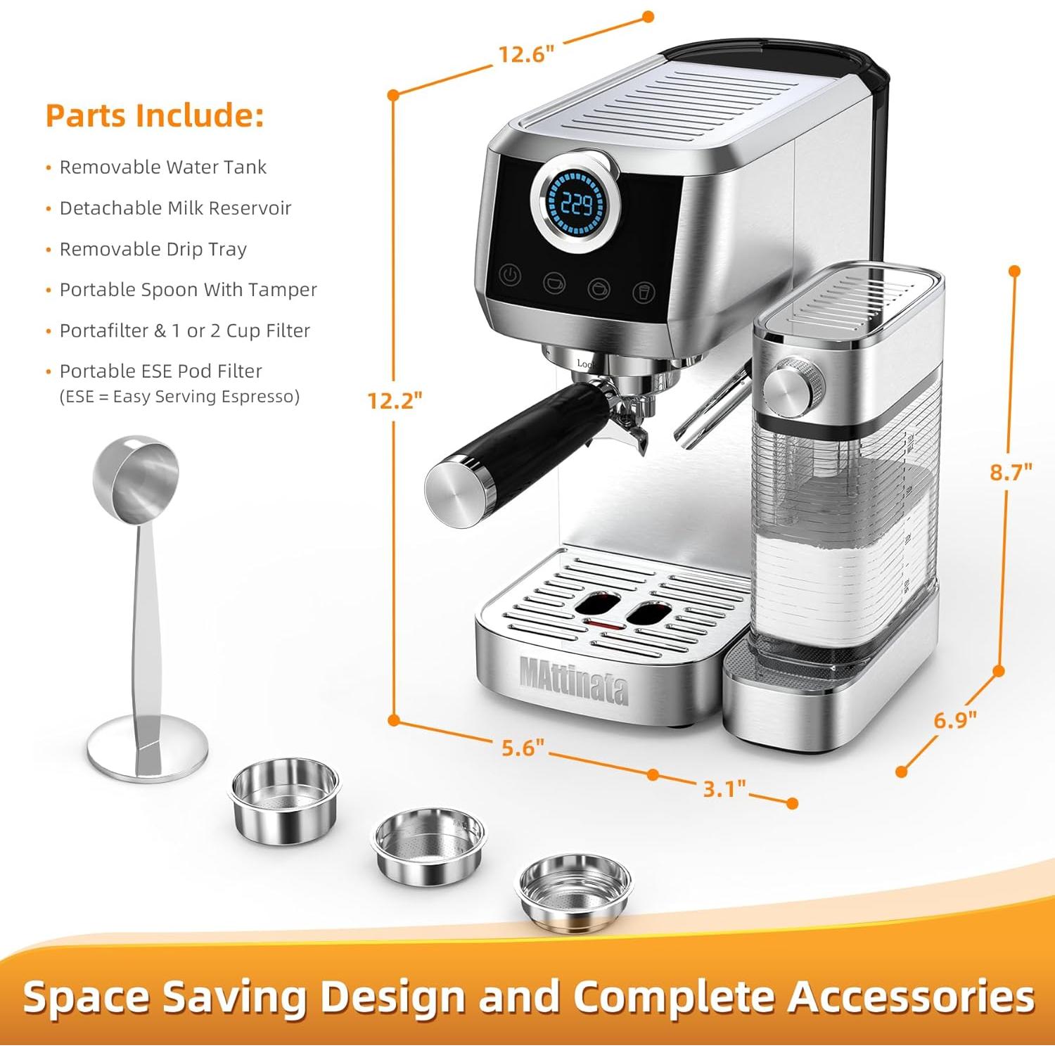 Máquina de Café Espresso MAttinata Teodoro 20 Bar Acero Inoxidable