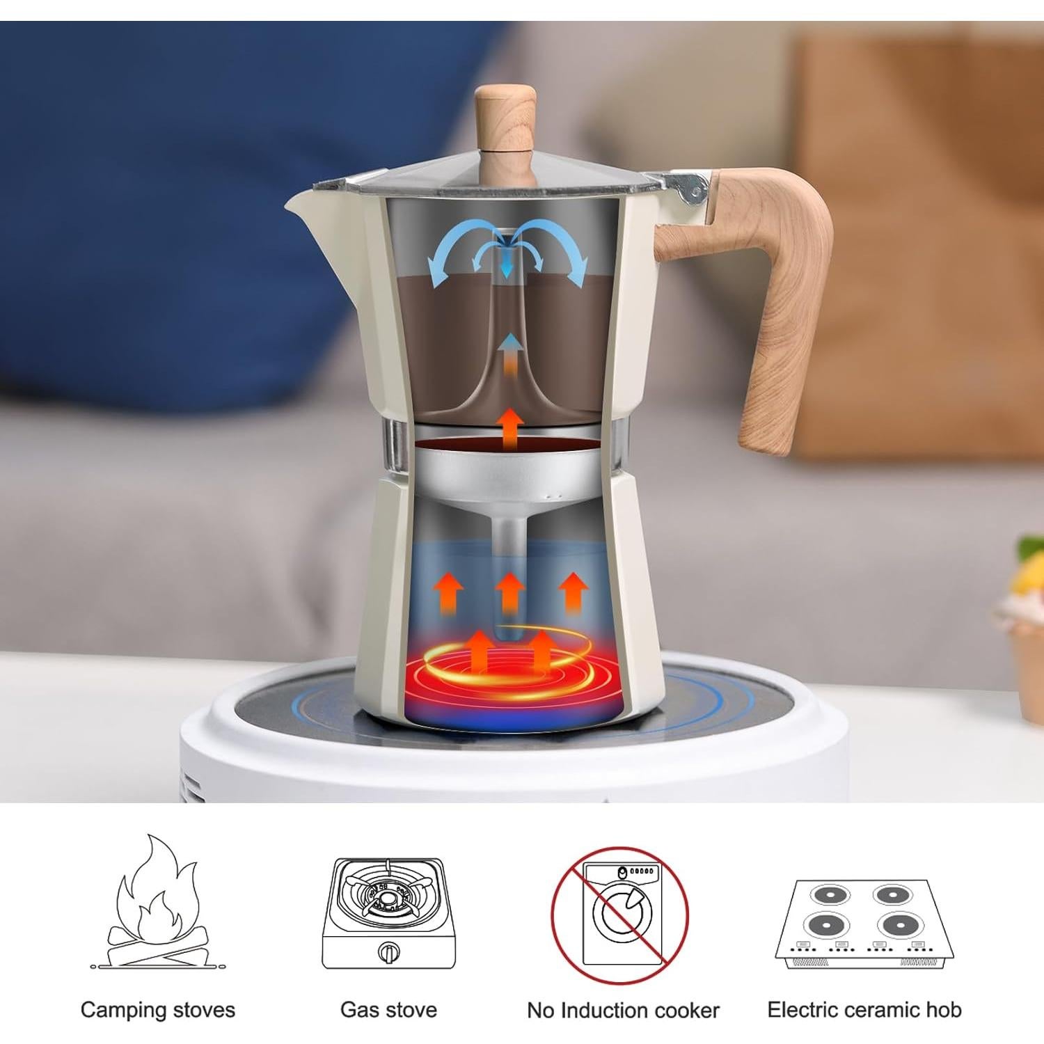 Cafetera Moka Sivaphe 3 Tazas Aluminio Blanca Portátil