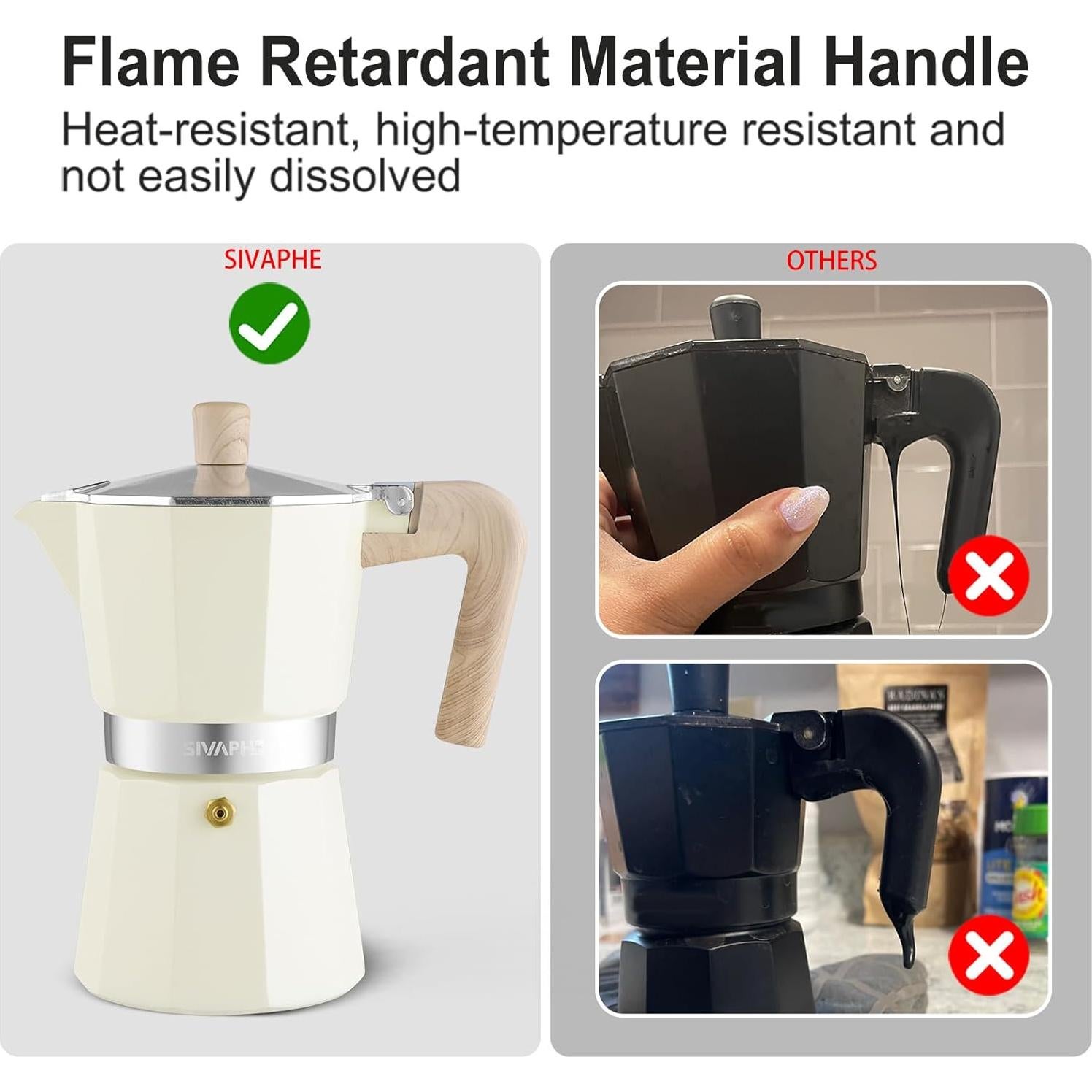 Cafetera Moka Sivaphe 3 Tazas Aluminio Blanca Portátil