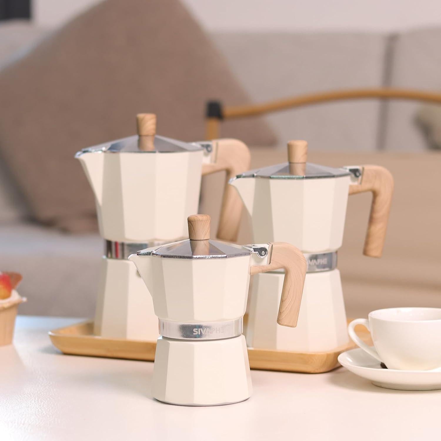 Cafetera Moka Sivaphe 3 Tazas Aluminio Blanca Portátil