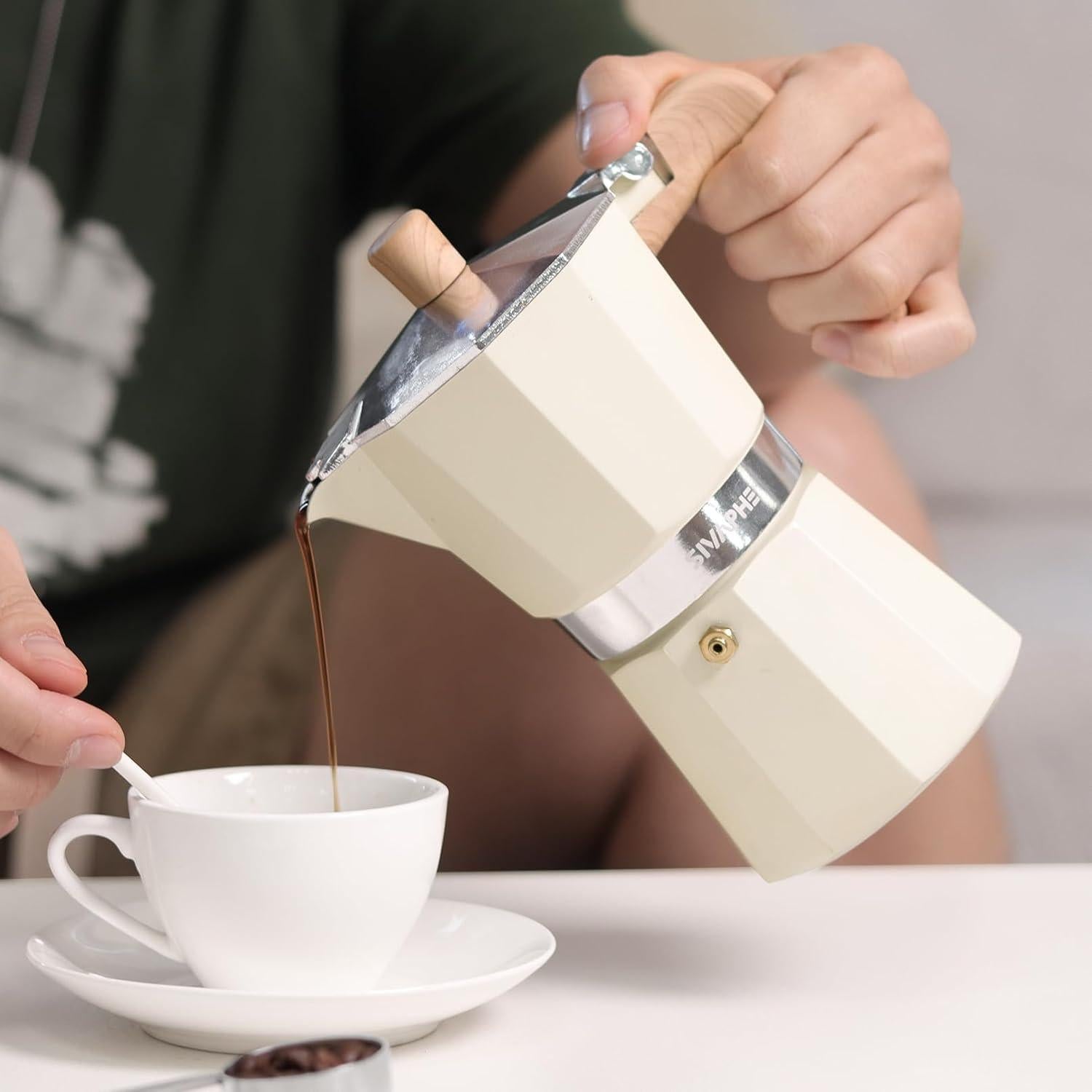 Cafetera Moka Sivaphe 3 Tazas Aluminio Blanca Portátil