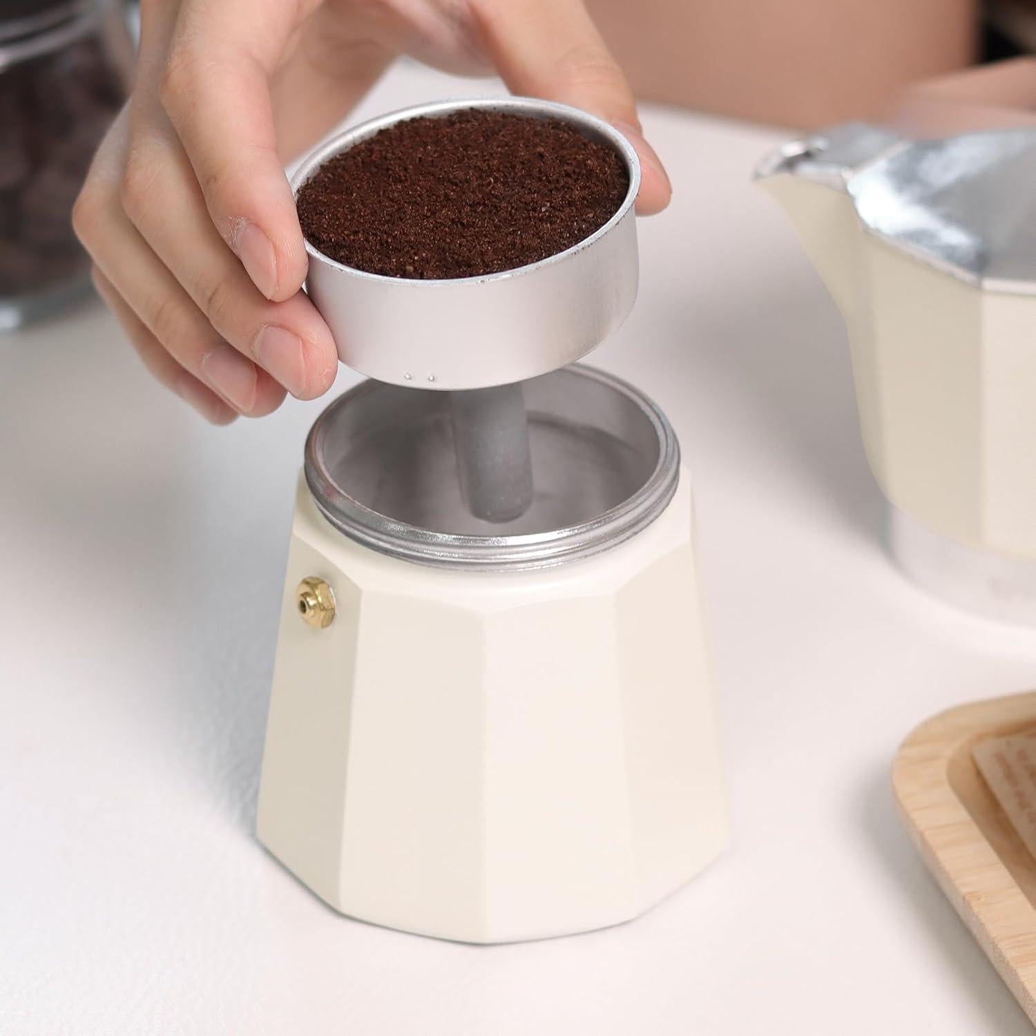 Cafetera Moka Sivaphe 3 Tazas Aluminio Blanca Portátil