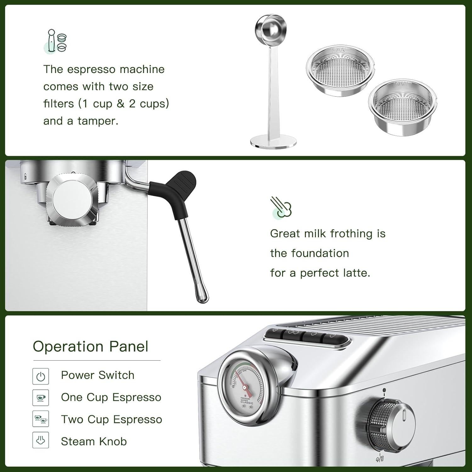 Máquina de Espresso MR MIRYE RZ2-EM01-US 20 Bar Acero Inoxidable
