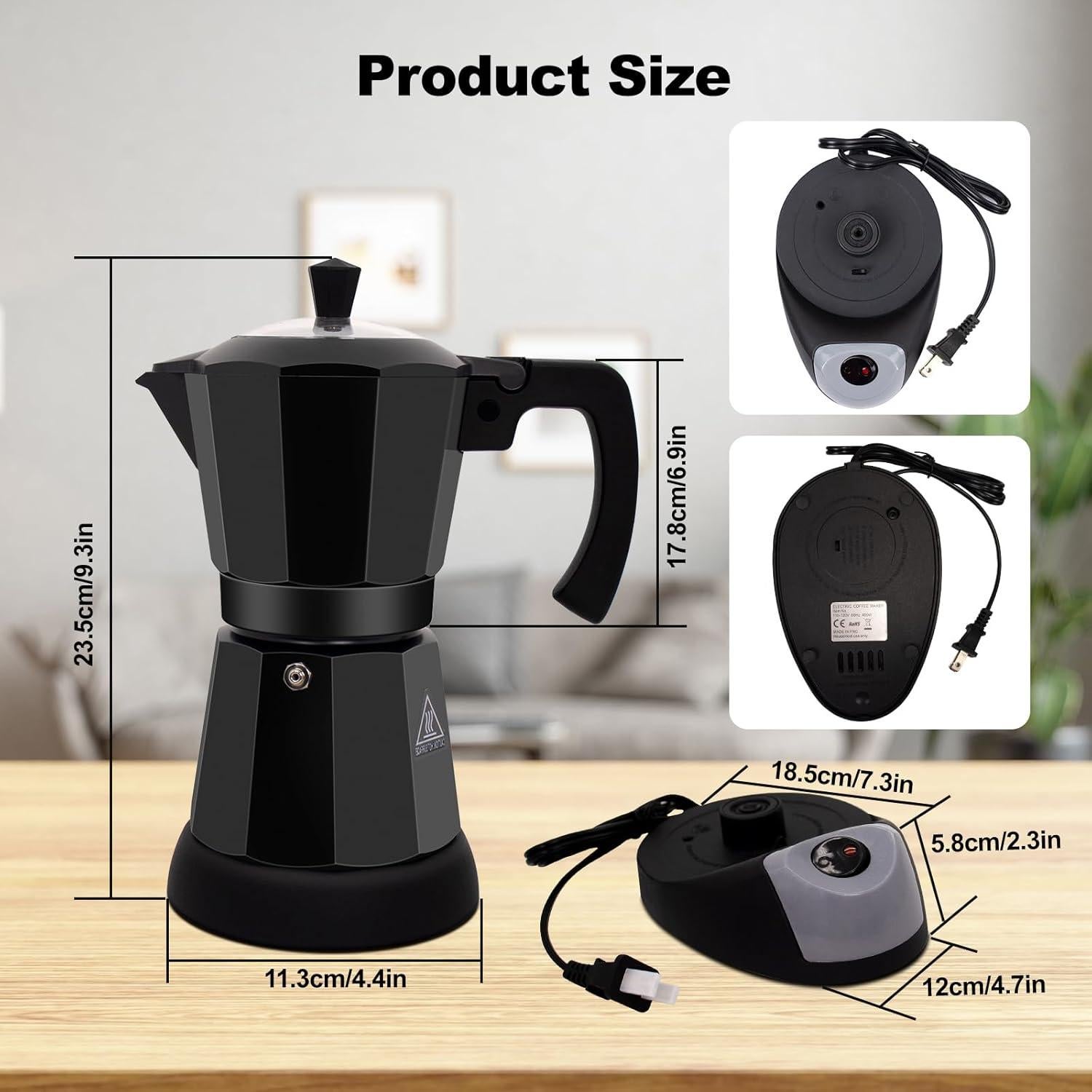 Cafetera Moka Eléctrica Vaolvpant 5-6 Tazas 270ml Aluminio