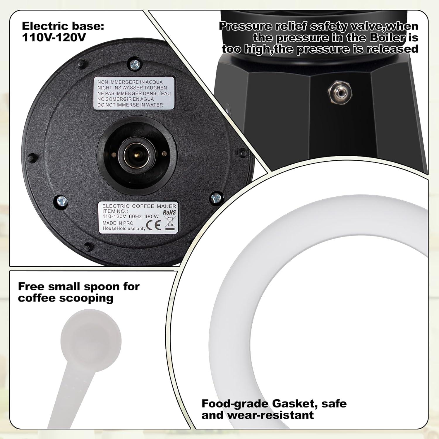 Cafetera Moka Eléctrica Vaolvpant 5-6 Tazas 270ml Aluminio