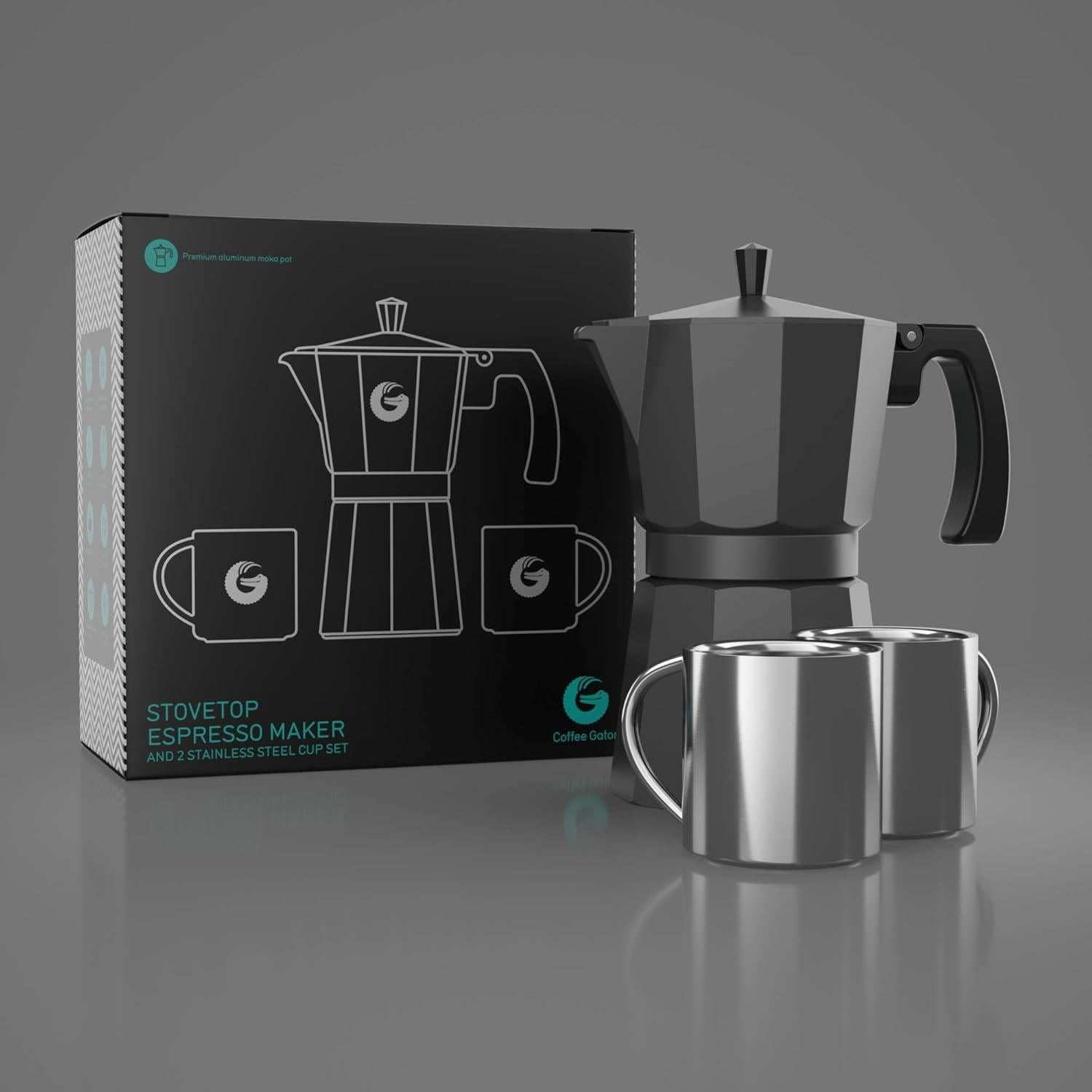 Cafetera Moka Coffee Gator 6 Tazas Aluminio Gris Mate 360ml