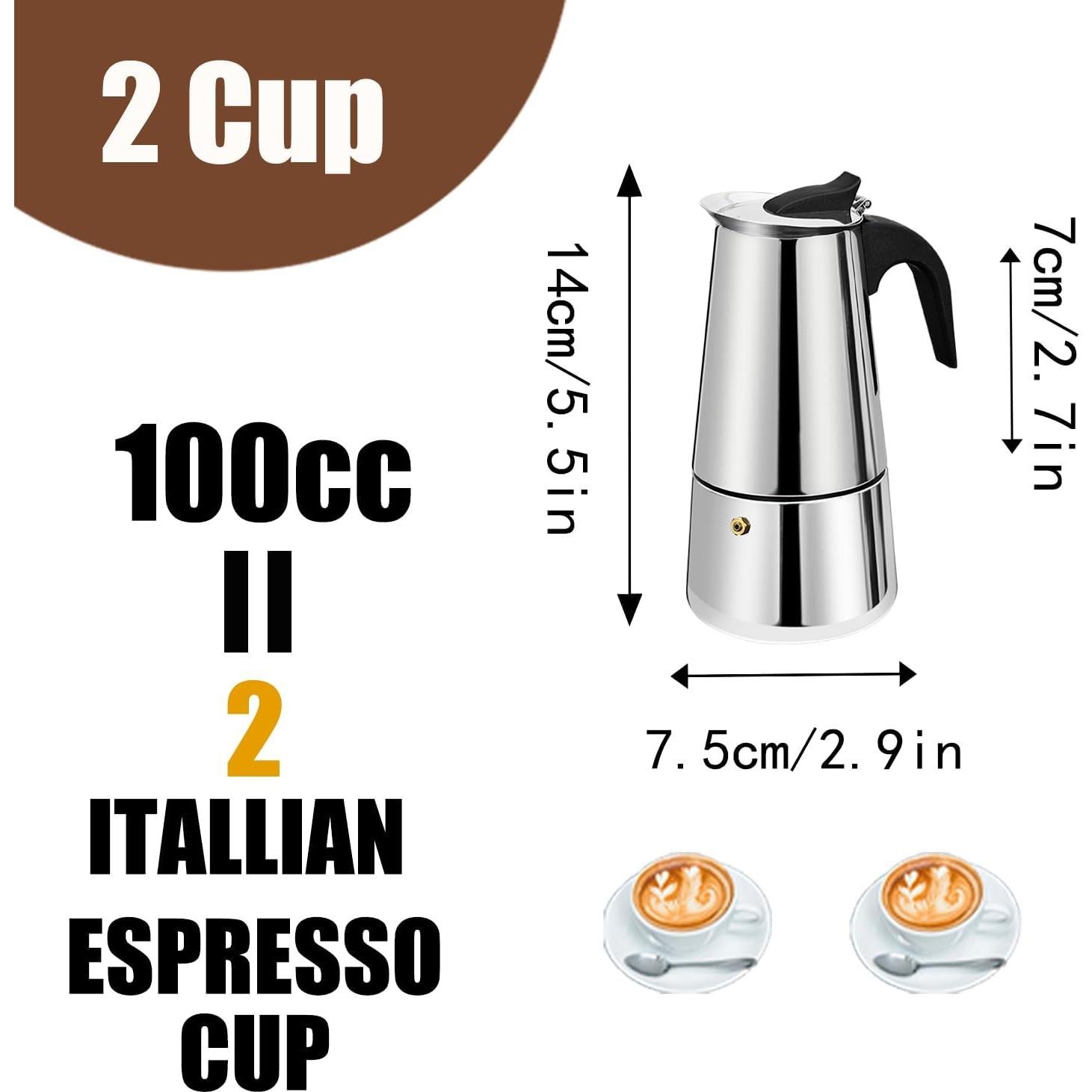 Cafetera Moka DITOSH 2 Tazas Acero Inoxidable 100ml