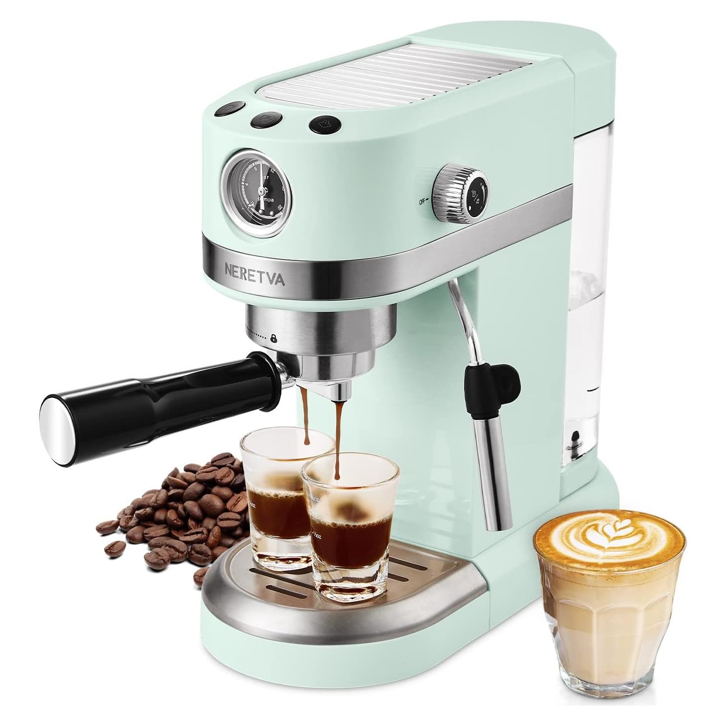 Máquina de Café Espresso Neretva 20 Bar Verde 1350W con Varita de Vapor