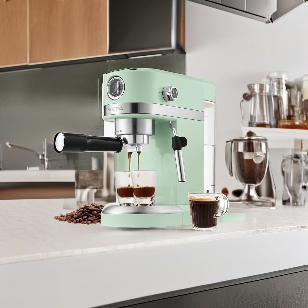 Máquina de Café Espresso Neretva 20 Bar Verde 1350W con Varita de Vapor
