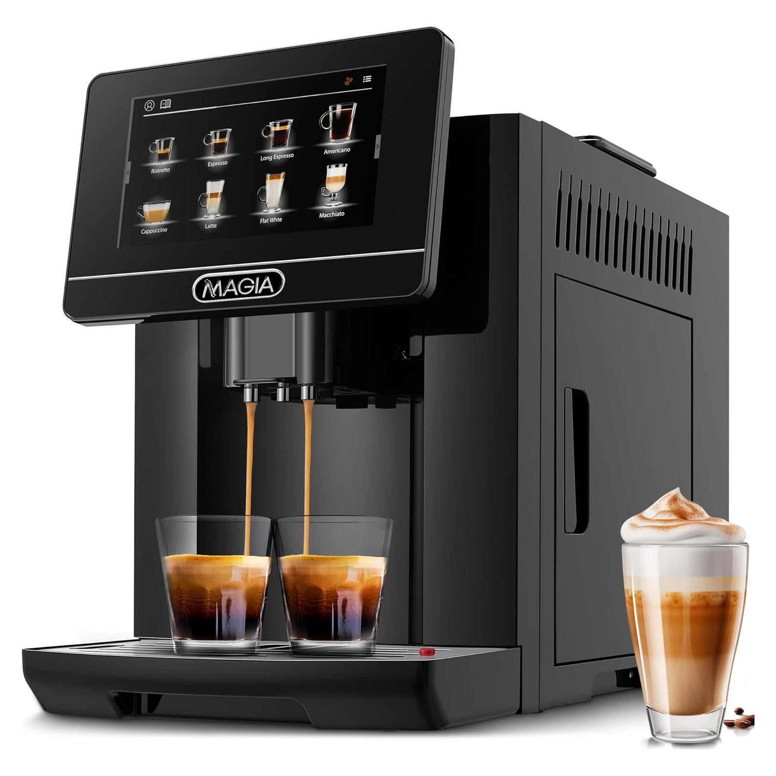Zulay Magia Fully Automatic Espresso Machine With Grinder - 19 Customizable Coffee Options - Auto-Cleaning For Easy Maintenance - Milk-Foam System For Latte, Cappuccino, Macchiato - OG Black