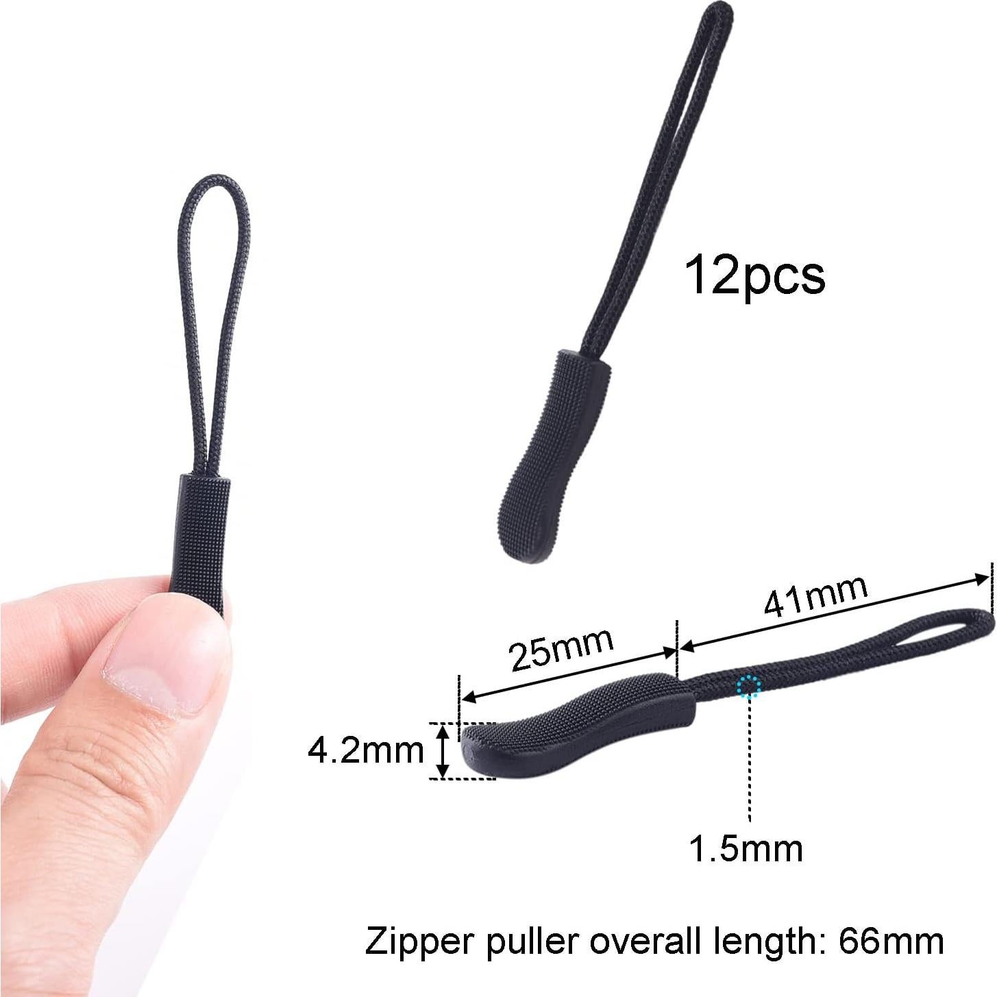 Tiradores de Cremallera CooBigo 12 Pack Negro Antideslizante