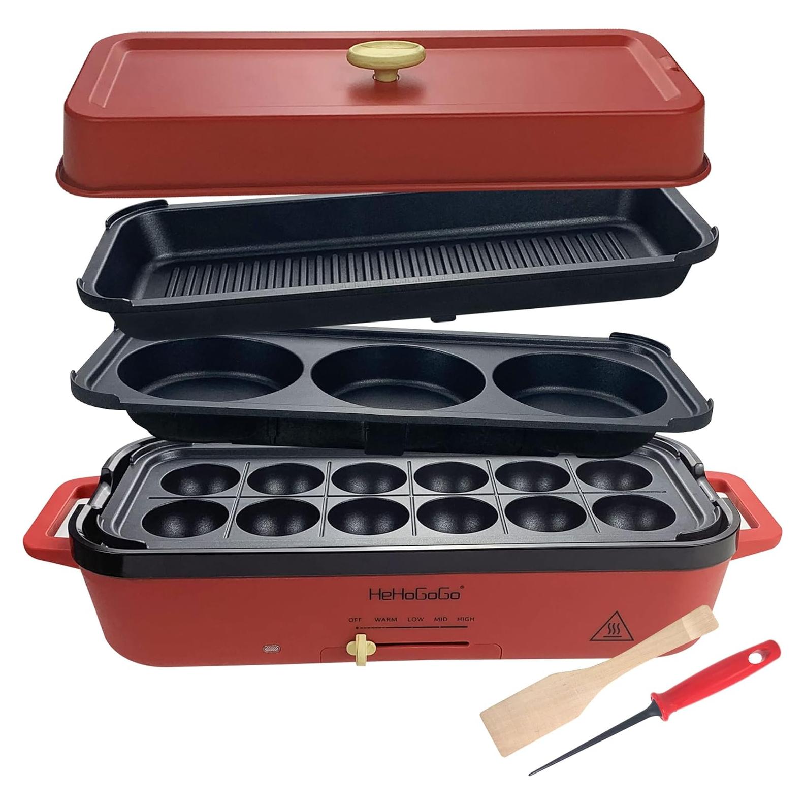 Plancha Eléctrica Multifuncional HeHoGoGo 650W 3 Sartenes Antiadherentes