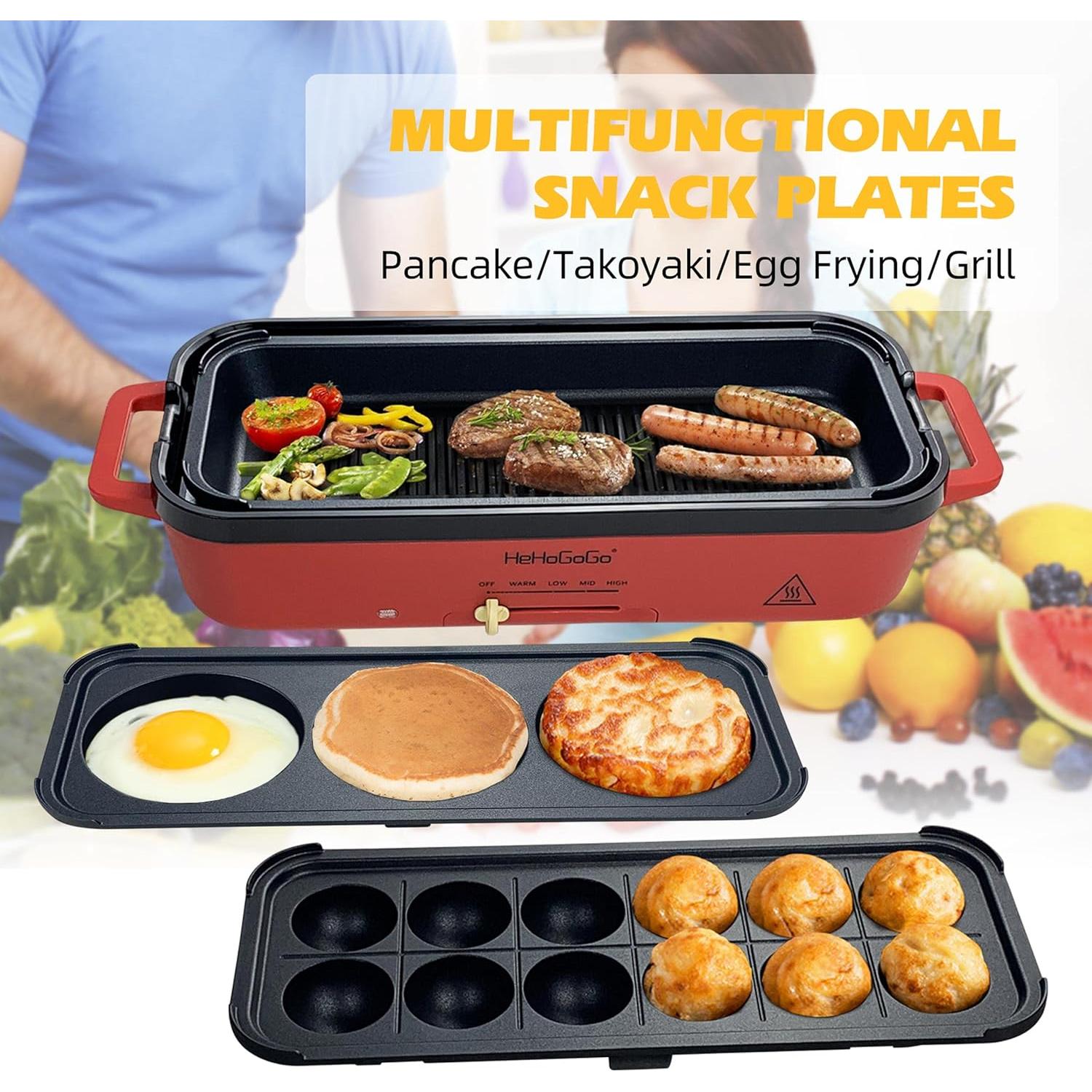 Plancha Eléctrica Multifuncional HeHoGoGo 650W 3 Sartenes Antiadherentes