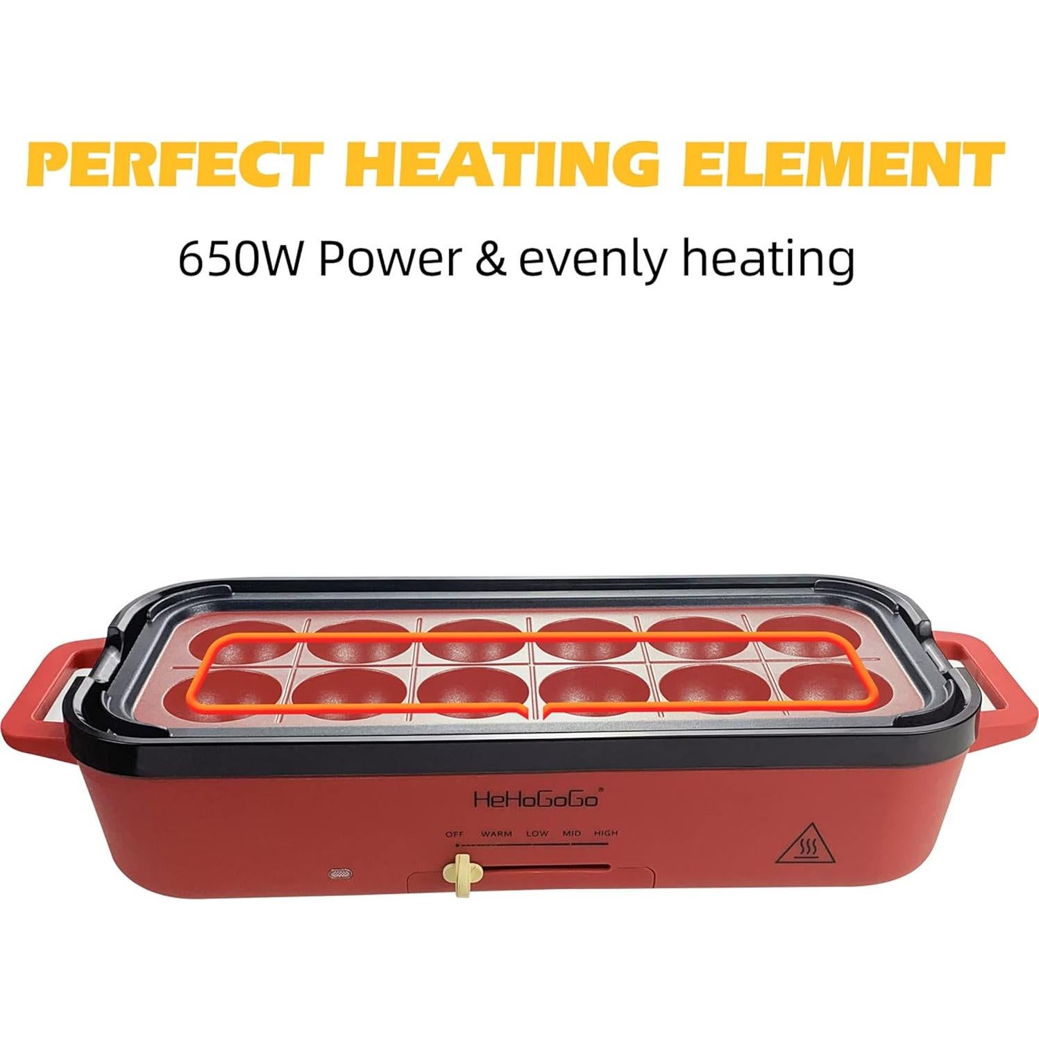 Plancha Eléctrica Multifuncional HeHoGoGo 650W 3 Sartenes Antiadherentes