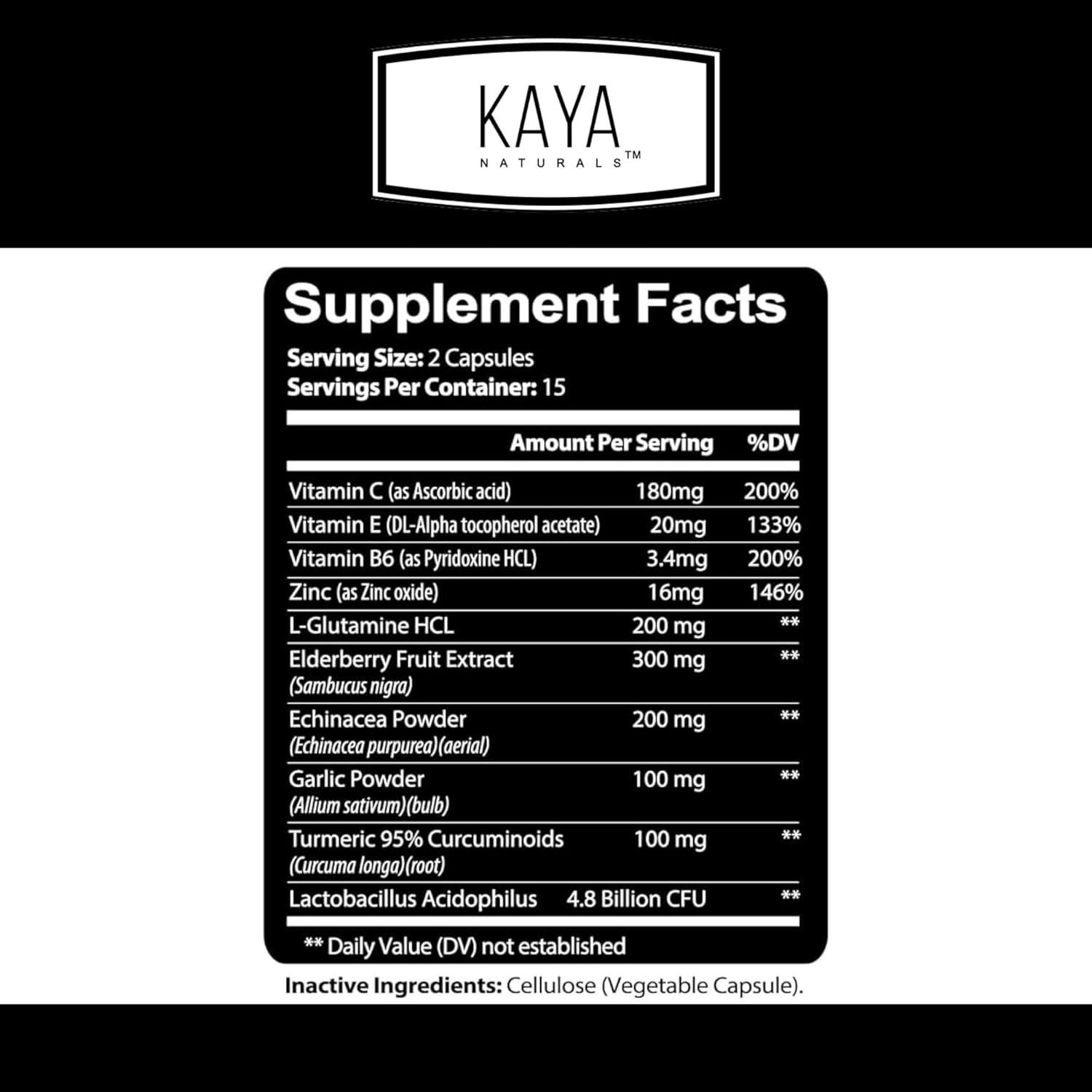 Kaya Naturals Elderberry 30 Cápsulas - Apoyo Inmunológico con Zinc y Vitamina C