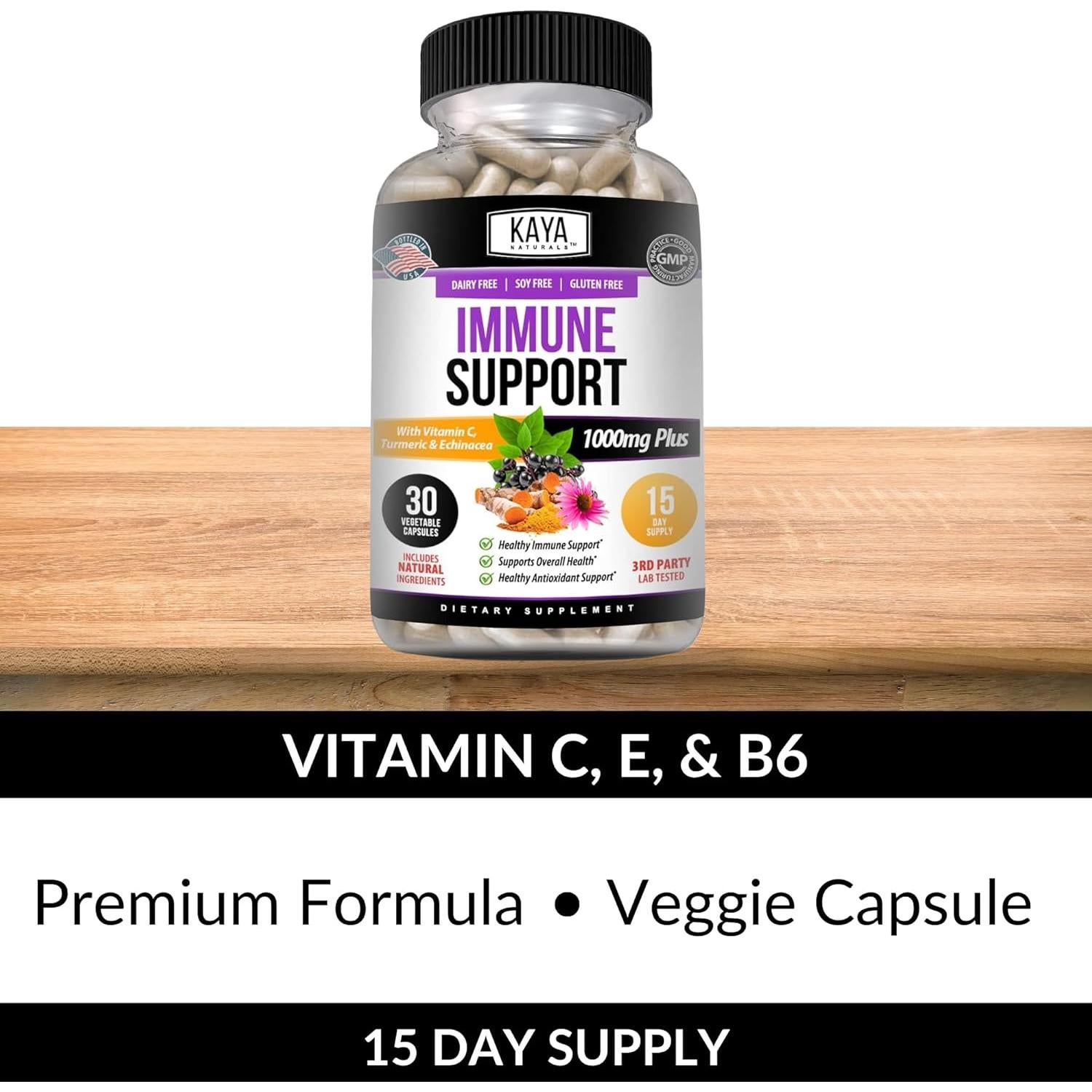 Kaya Naturals Elderberry 30 Cápsulas - Apoyo Inmunológico con Zinc y Vitamina C