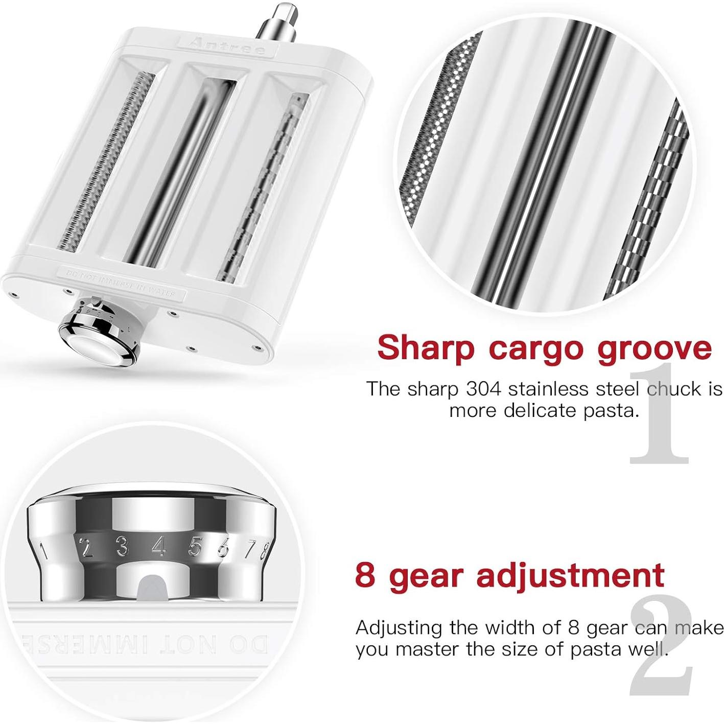 Antree Accesorio 3 en 1 para Pasta KitchenAid - Rodillo y Cortadores