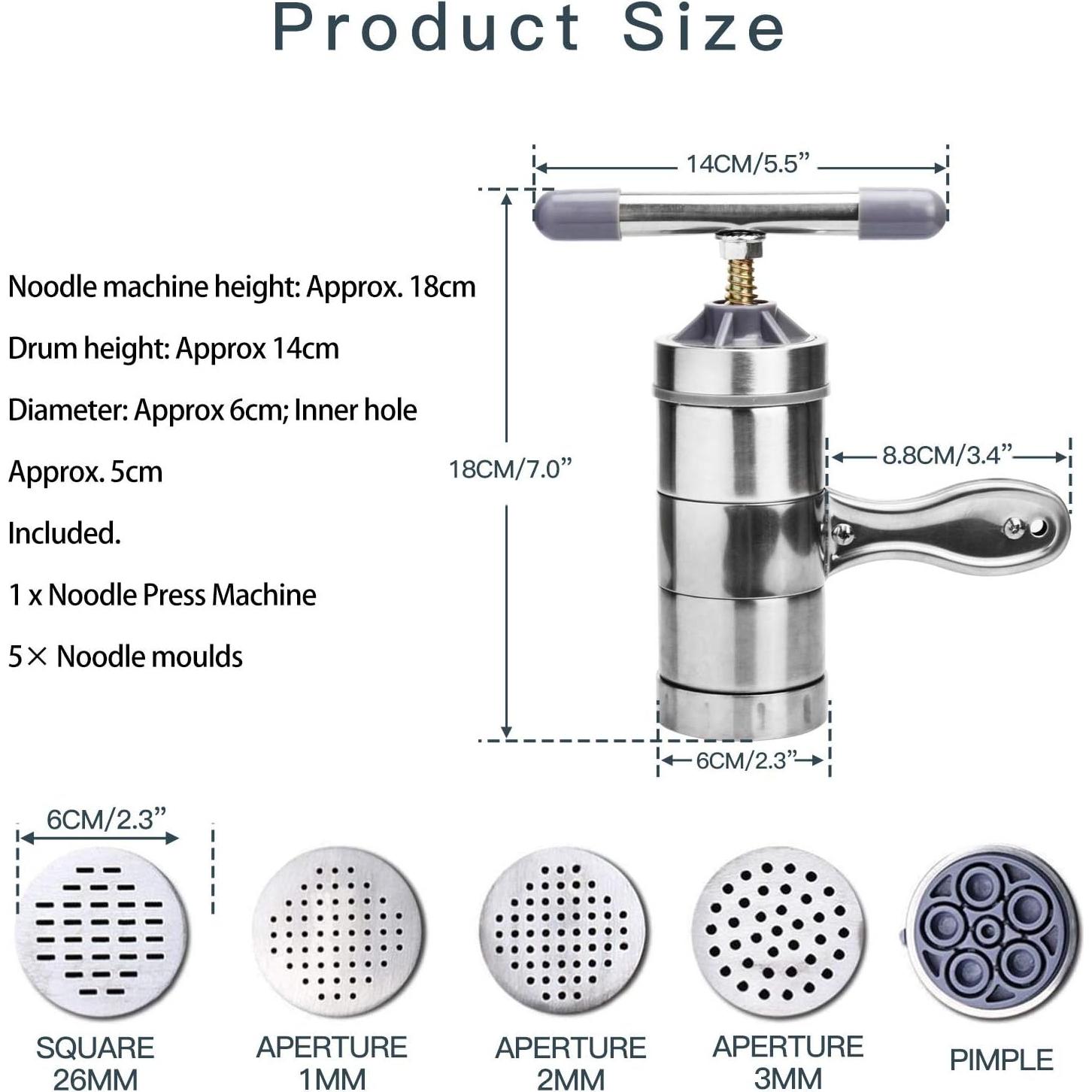 Máquina de Pasta Manual JETH de Acero Inoxidable con 5 Moldes