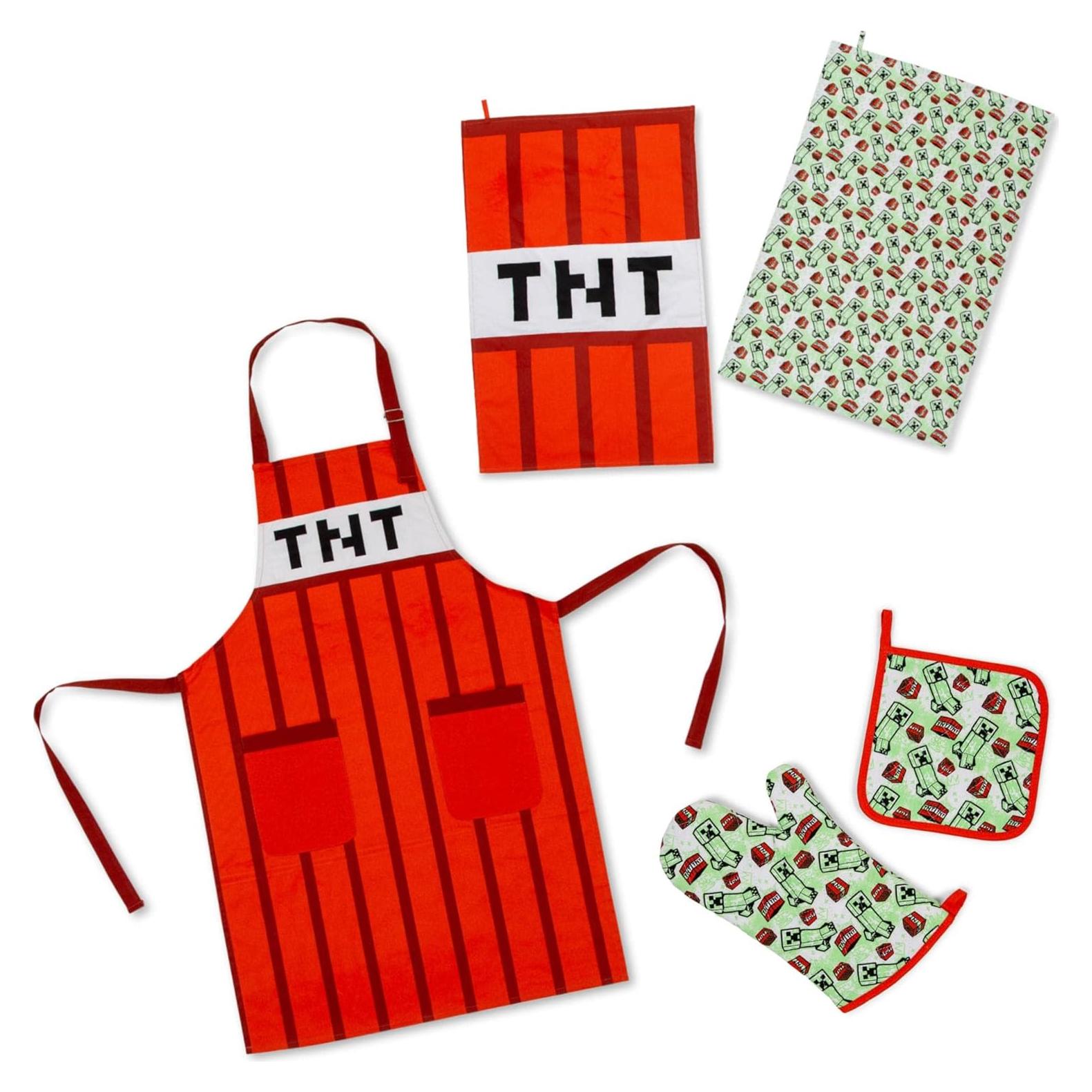 Conjunto de Cocina Minecraft TNT Rojo - Delantal, Manopla, Toallas