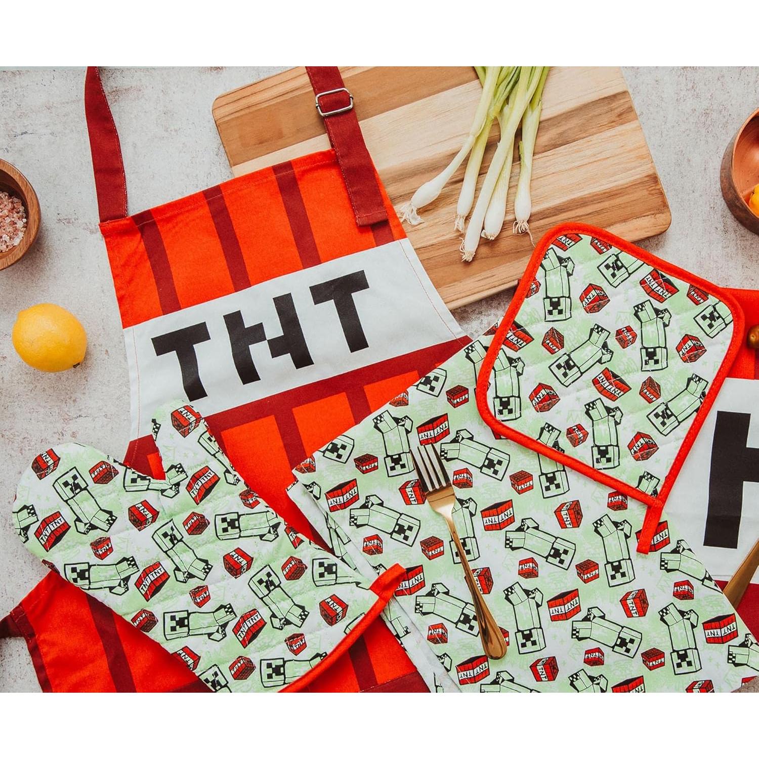 Conjunto de Cocina Minecraft TNT Rojo - Delantal, Manopla, Toallas