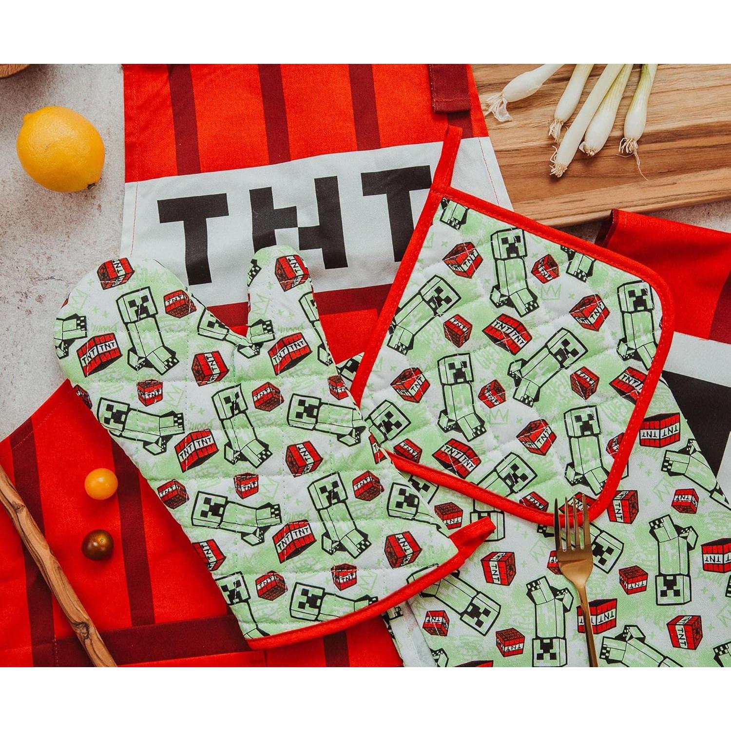 Conjunto de Cocina Minecraft TNT Rojo - Delantal, Manopla, Toallas