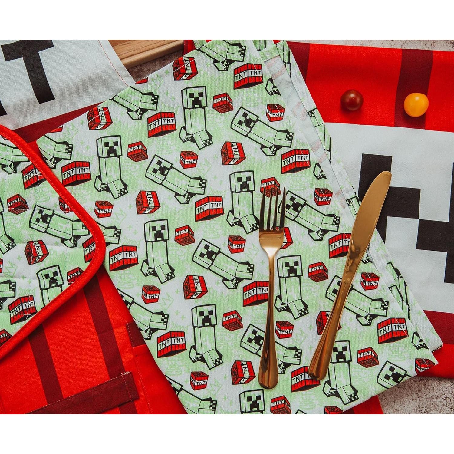 Conjunto de Cocina Minecraft TNT Rojo - Delantal, Manopla, Toallas
