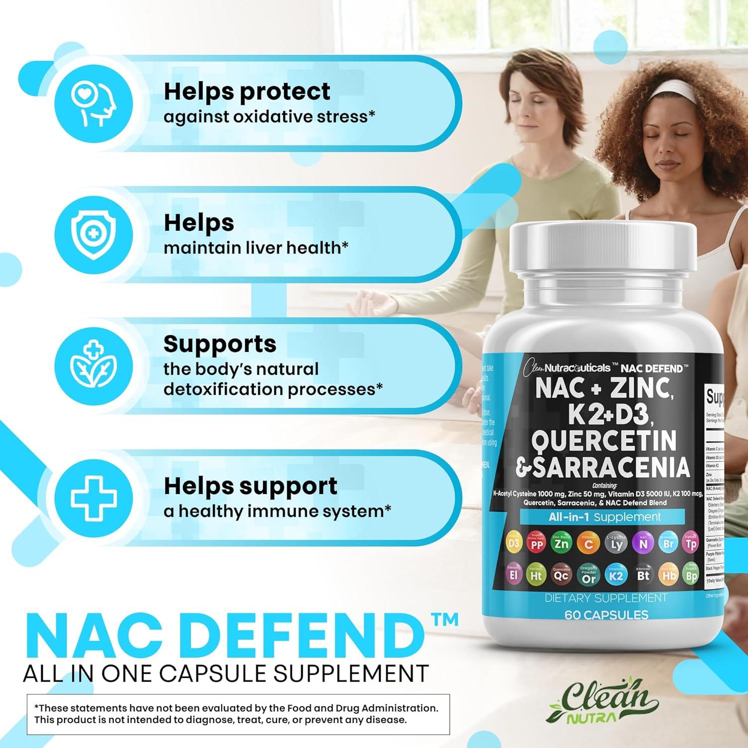 Suplemento NAC 1000mg Clean Nutraceuticals D3 K2 Zinc Quercetina