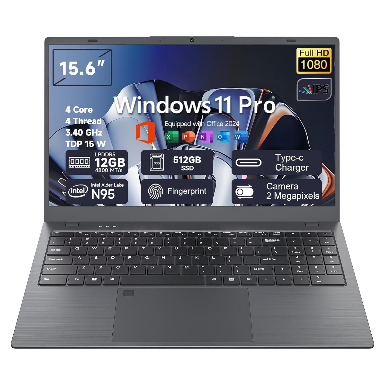 Portátil Akocrsiy 15.6" FHD, 12GB RAM, 512GB SSD, Windows 11