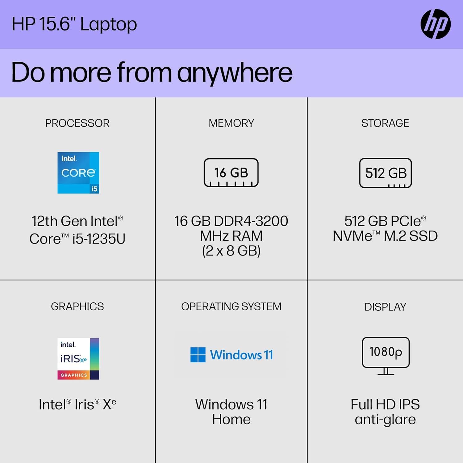 Laptop HP 15.6" FHD Intel Core i5 16GB RAM 512GB SSD Plata