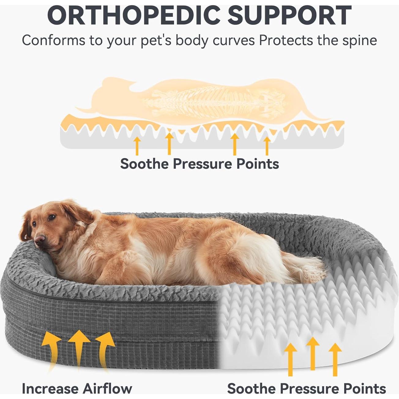 Cama Ortopédica para Perros JOEJOY XL Gris con Espuma de Memoria