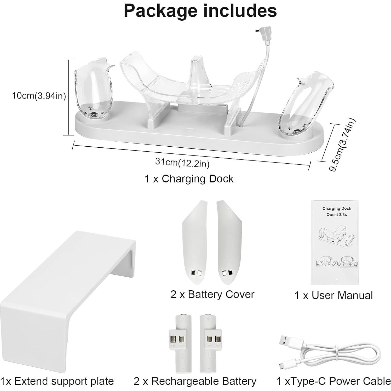 Base de Carga Rápida Meta Quest 3S con 2 Baterías Recargables