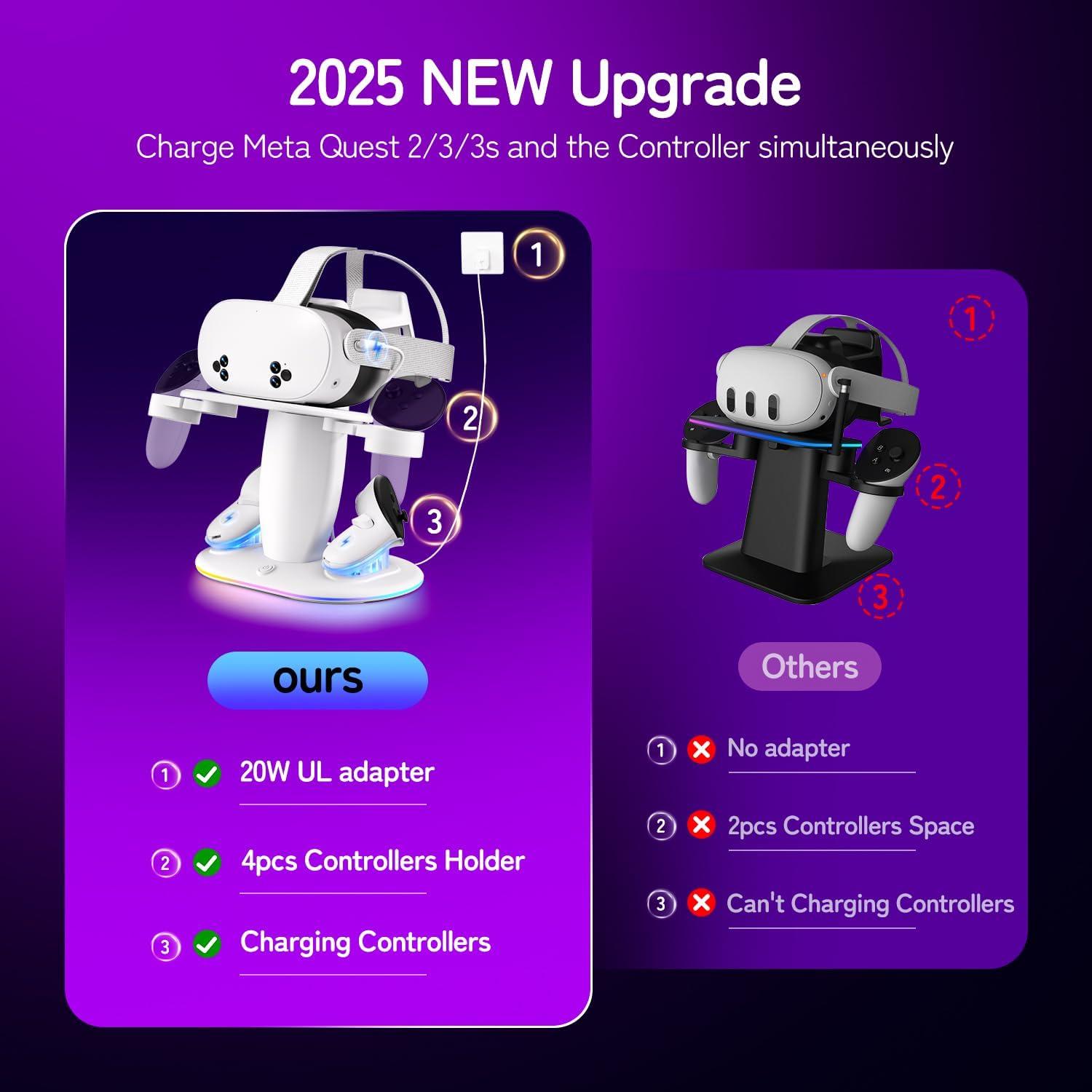 Base de Carga Rápida Saqico para Meta Quest 2/3/3s con RGB