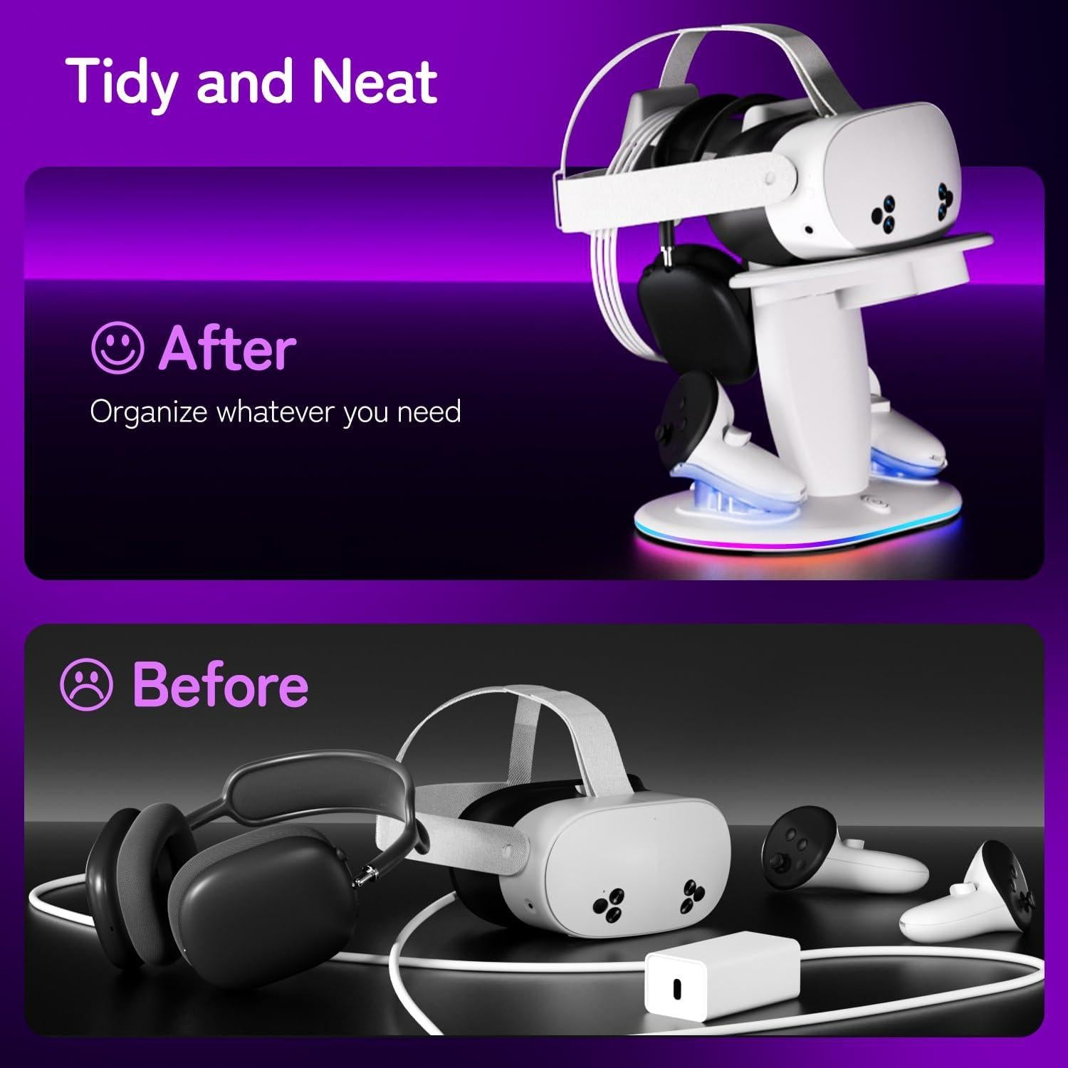 Base de Carga Rápida Saqico para Meta Quest 2/3/3s con RGB