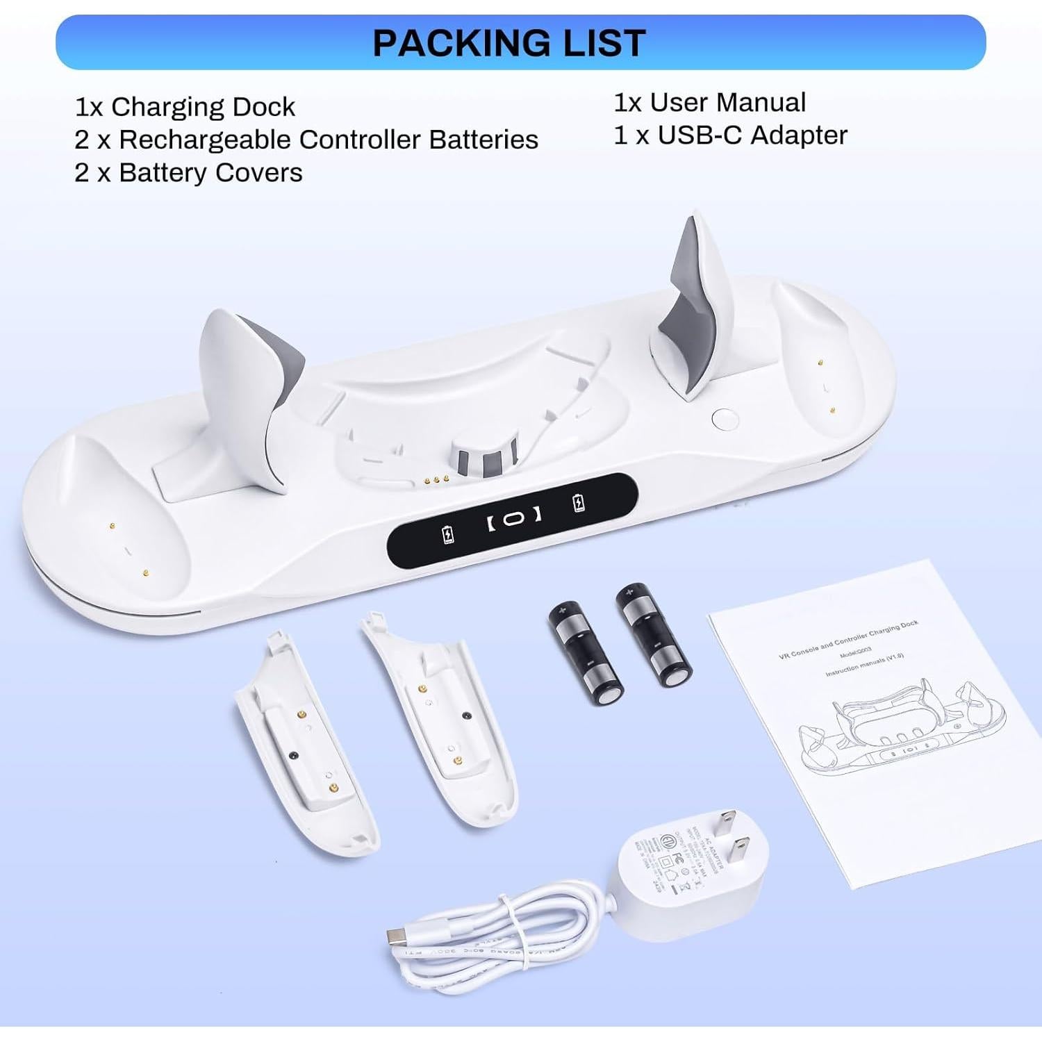 Base de Carga Rápida Alcopanda para Meta Quest 3 con 2 Baterías